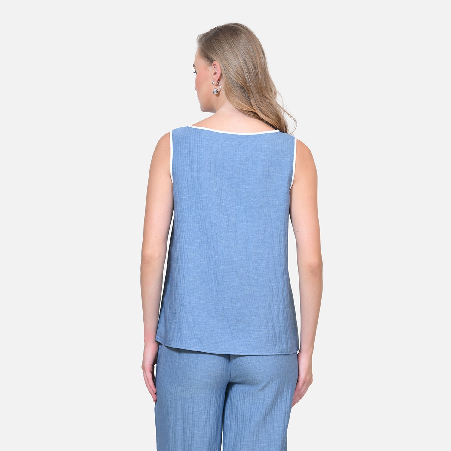 Blue Texture Line Without Sleeves Top