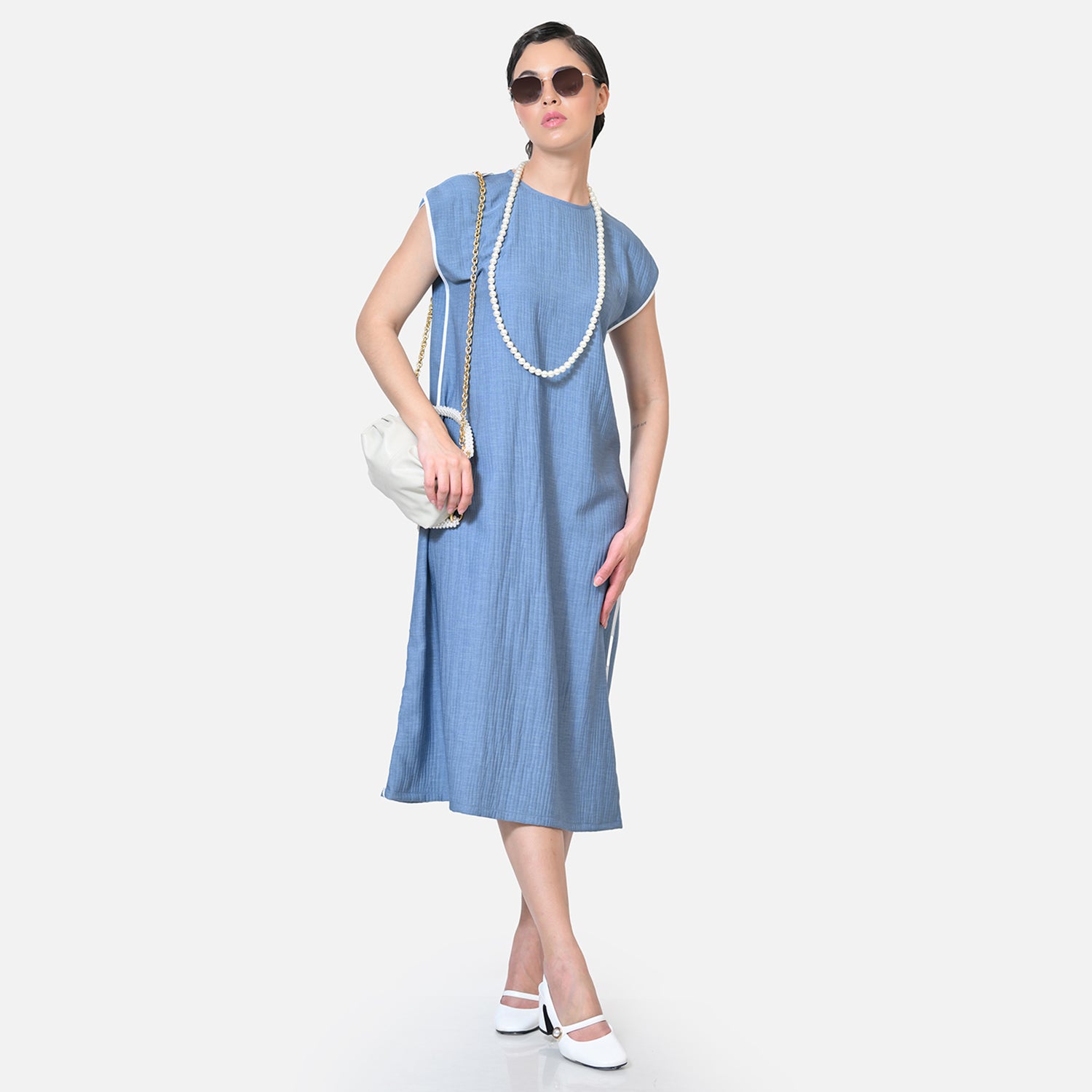 Buy Blue Texture Line Dresses for Women-5