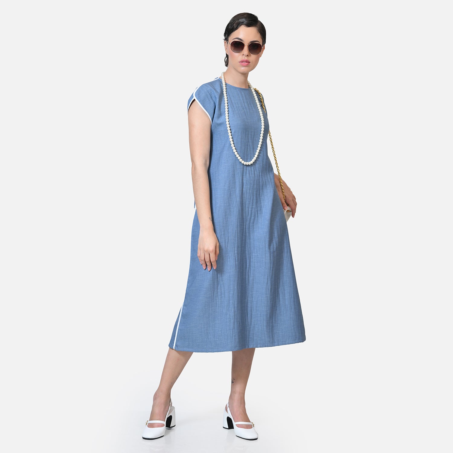 Buy Blue Texture Line Dresses for Women-6