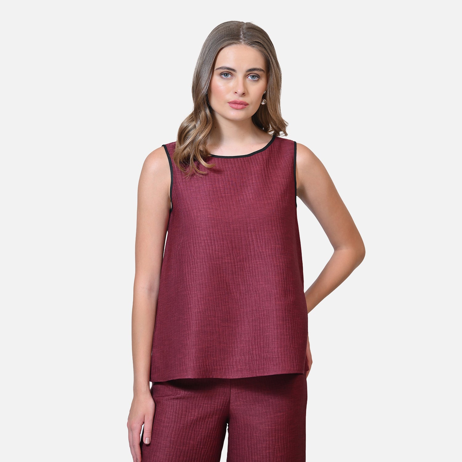 Wine Texture Line Without Sleeves Top