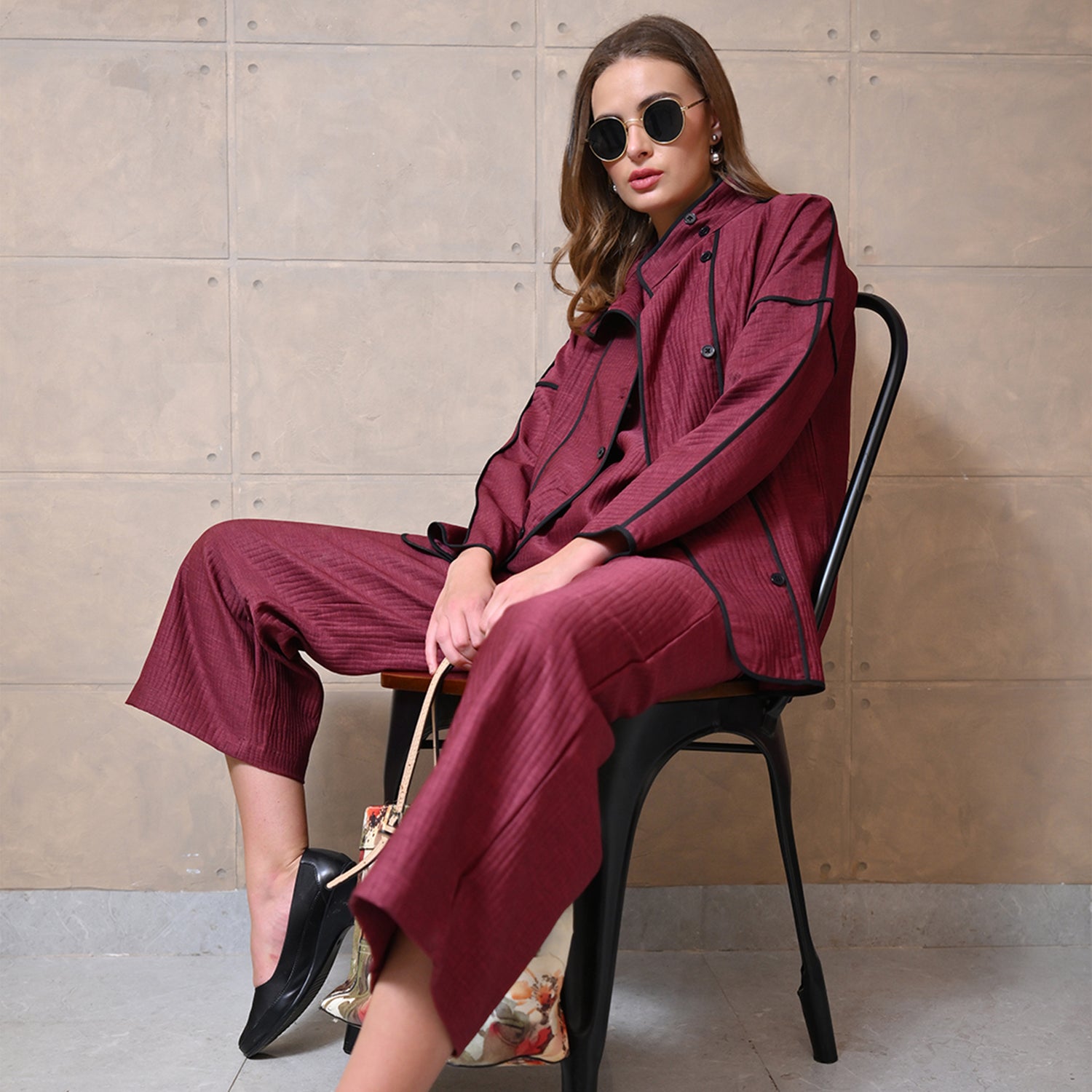 Wine Texture Line Plazzo for Women Wear-6