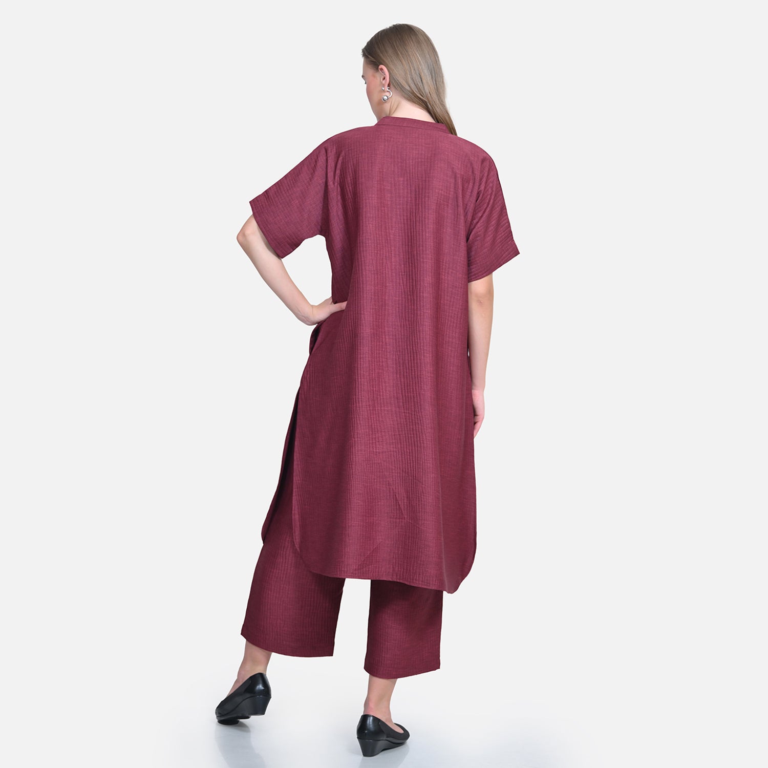 Wine Textured Line Kurta with Pocket-4