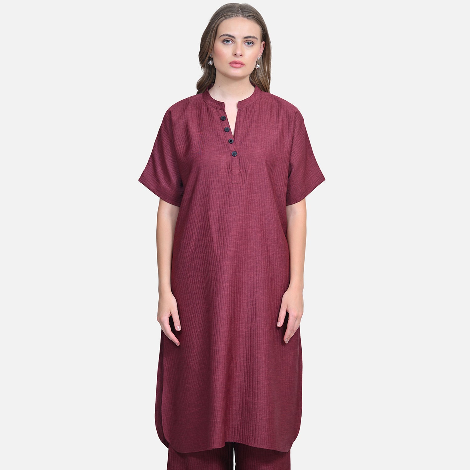 Wine Textured Line Kurta with Pocket-3