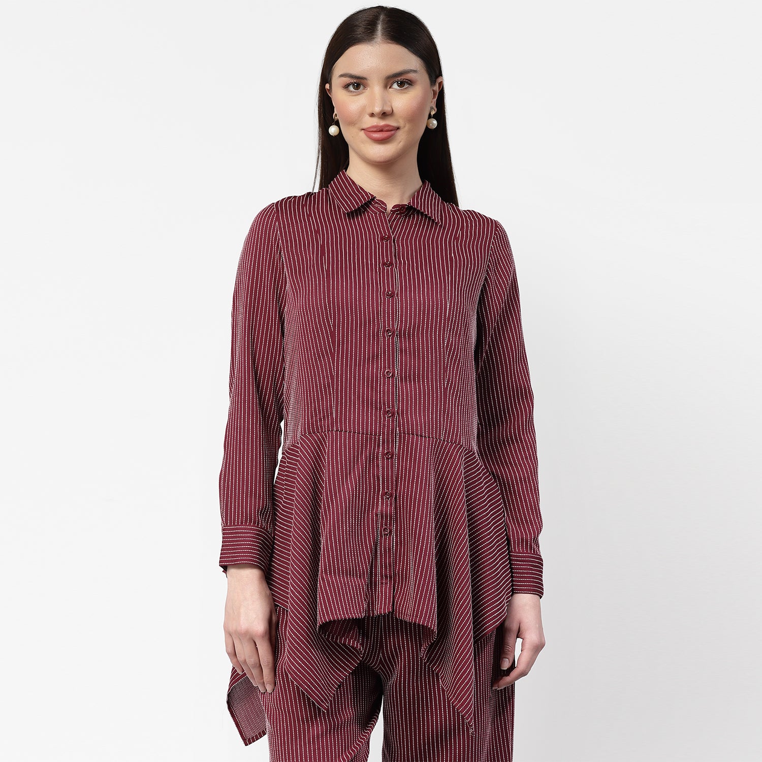 Dark Pink Asymmetrical Shirt With White Lines,womens formal shirts
cotton shirts for women
Ofiice shirts for women