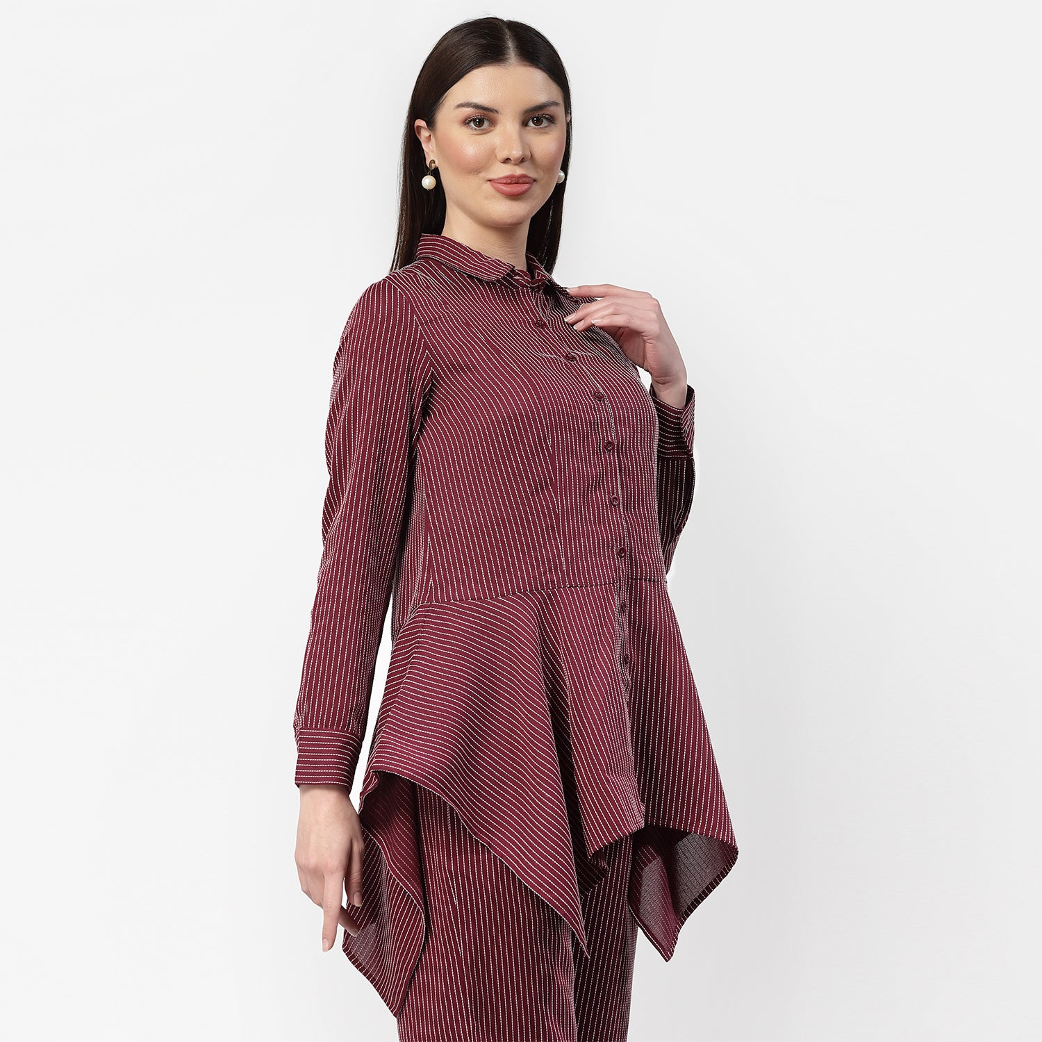 Dark Pink Asymmetrical Shirt With White Lines,womens formal shirts
cotton shirts for women
Ofiice shirts for women