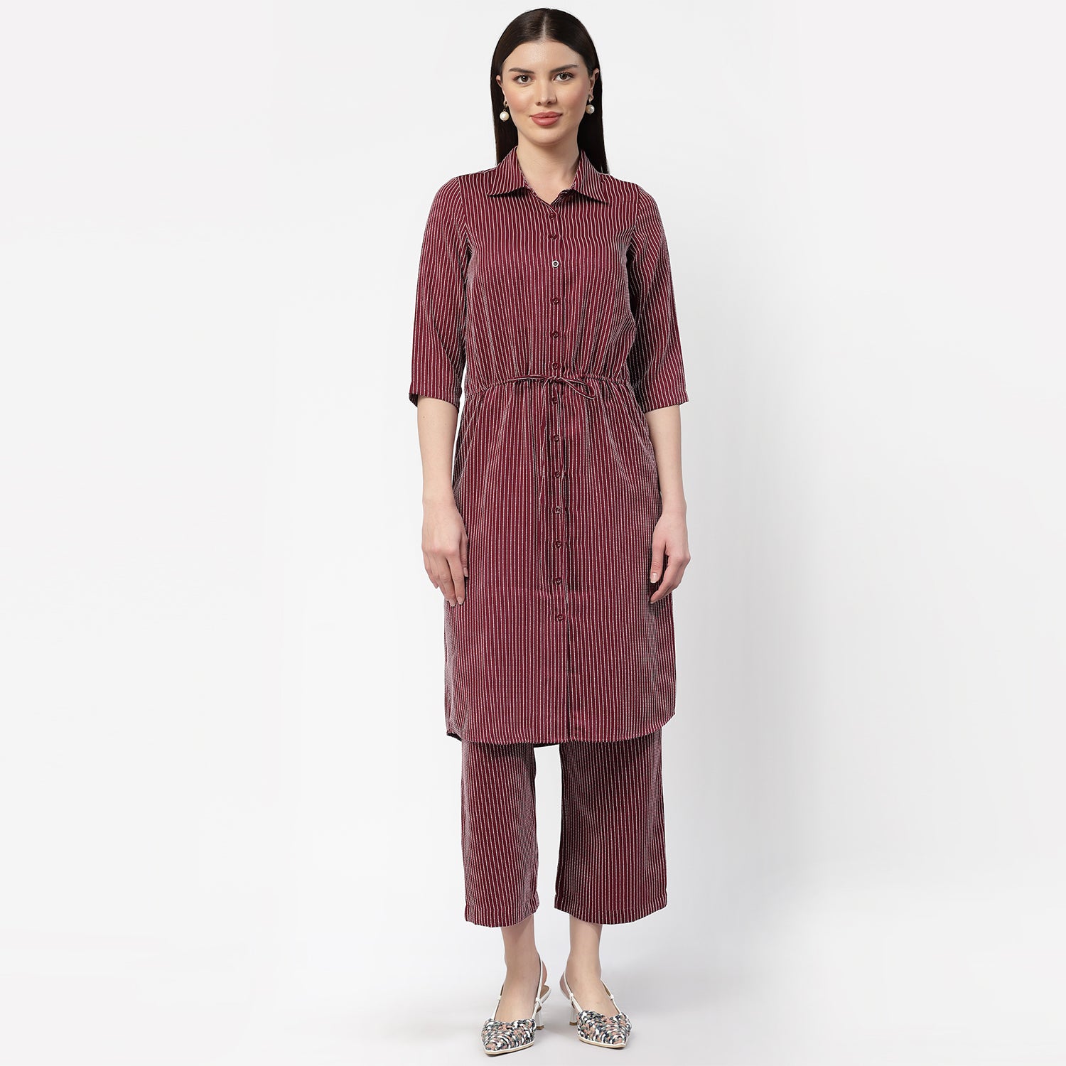 Dark Pink Shirt Tunic With Draw Stings,Chic Tunics for Office Wear - Modern Elegance Redefined