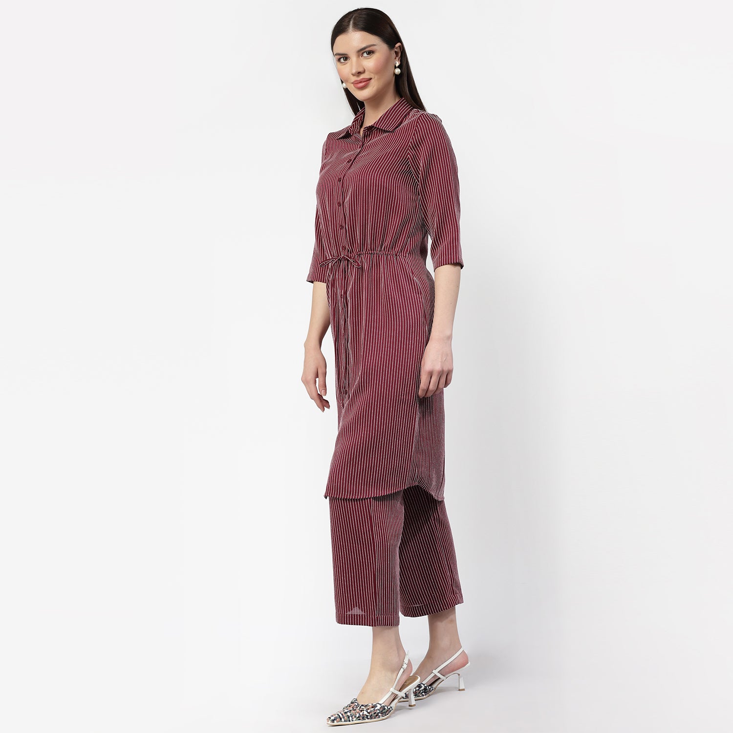 Dark Pink Shirt Tunic With Draw Stings, Chic Tunics for Office Wear: Modern Elegance Redefined