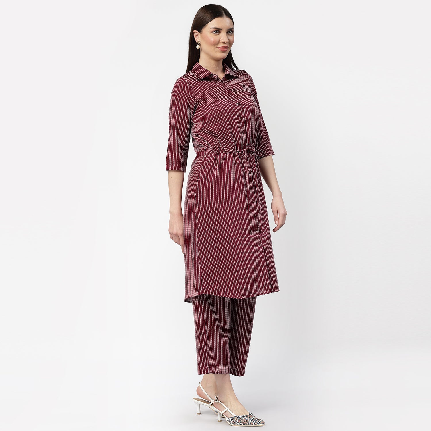 Dark Pink Shirt Tunic With Draw Stings, Chic Tunics for Office Wear: Modern Elegance Redefined