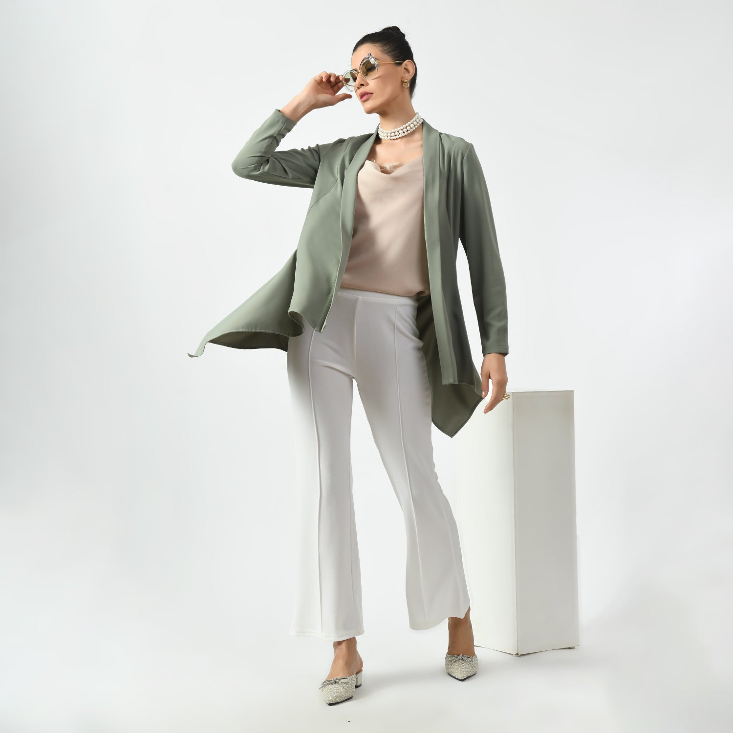 Dusty Green Asymmetrical Jacket, jacket for women, green jacket, dusty green, Power Dressing Essentials,Chic Layers for Office Looks ,Smart Jackets for Professionals, casual officewear jacket