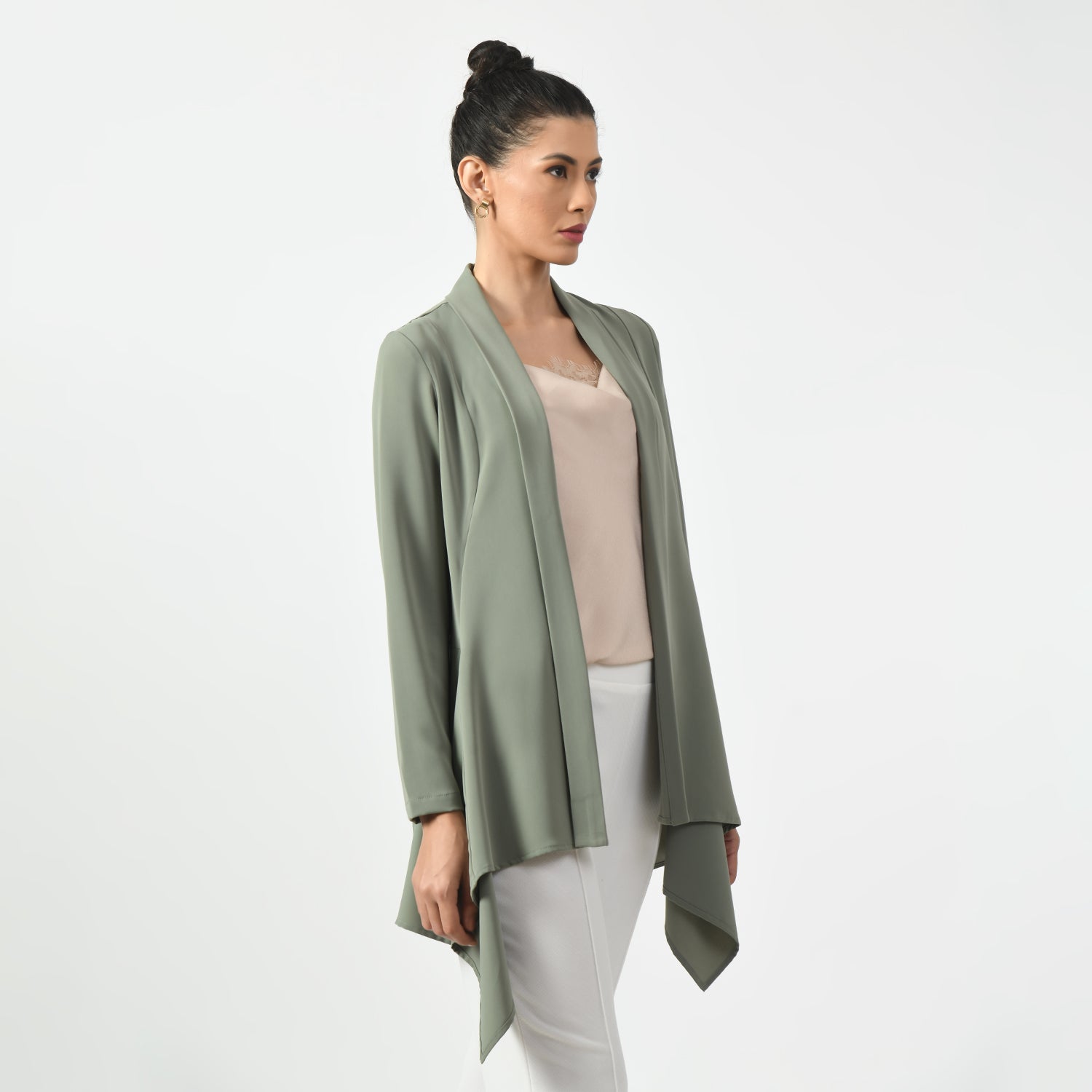 Dusty Green Asymmetrical Jacket, jacket for women, green jacket, dusty green, Power Dressing Essentials,Chic Layers for Office Looks ,Smart Jackets for Professionals, casual officewear jacket
