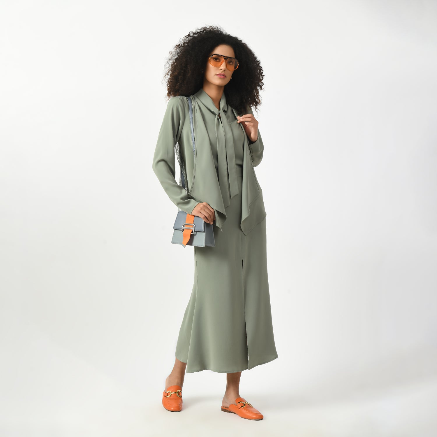 Dusty Green Asymmetrical Short Lace Jacket