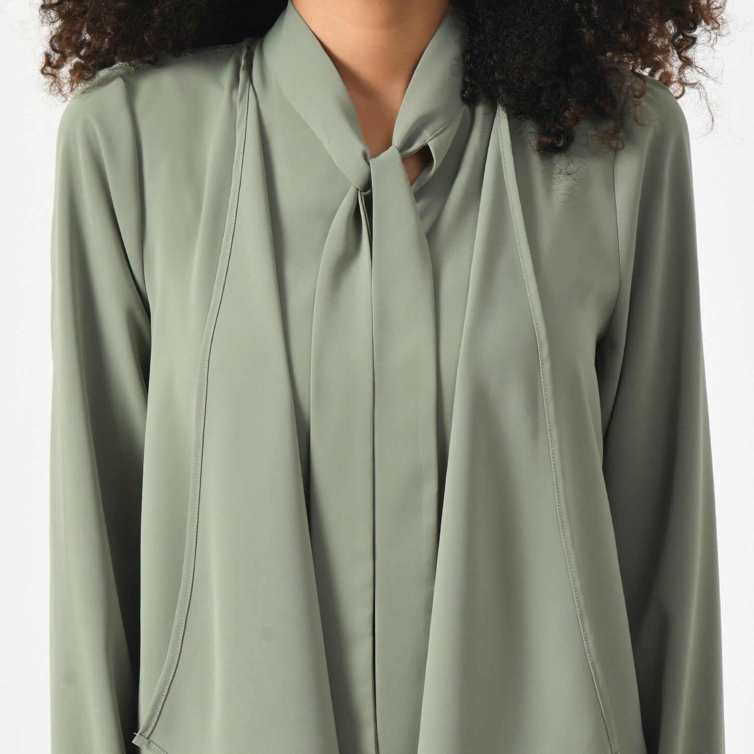 Dusty Green Asymmetrical Short Lace Jacket-3