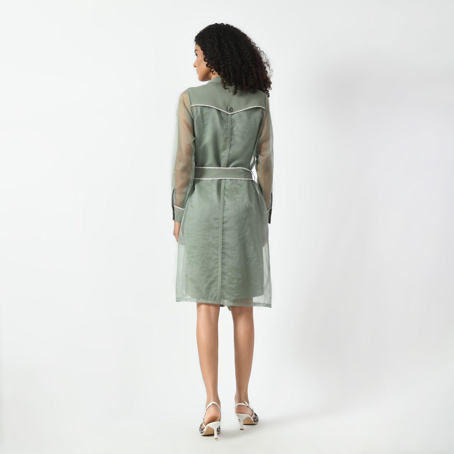 Dusty Green Organza Long Jacket-4