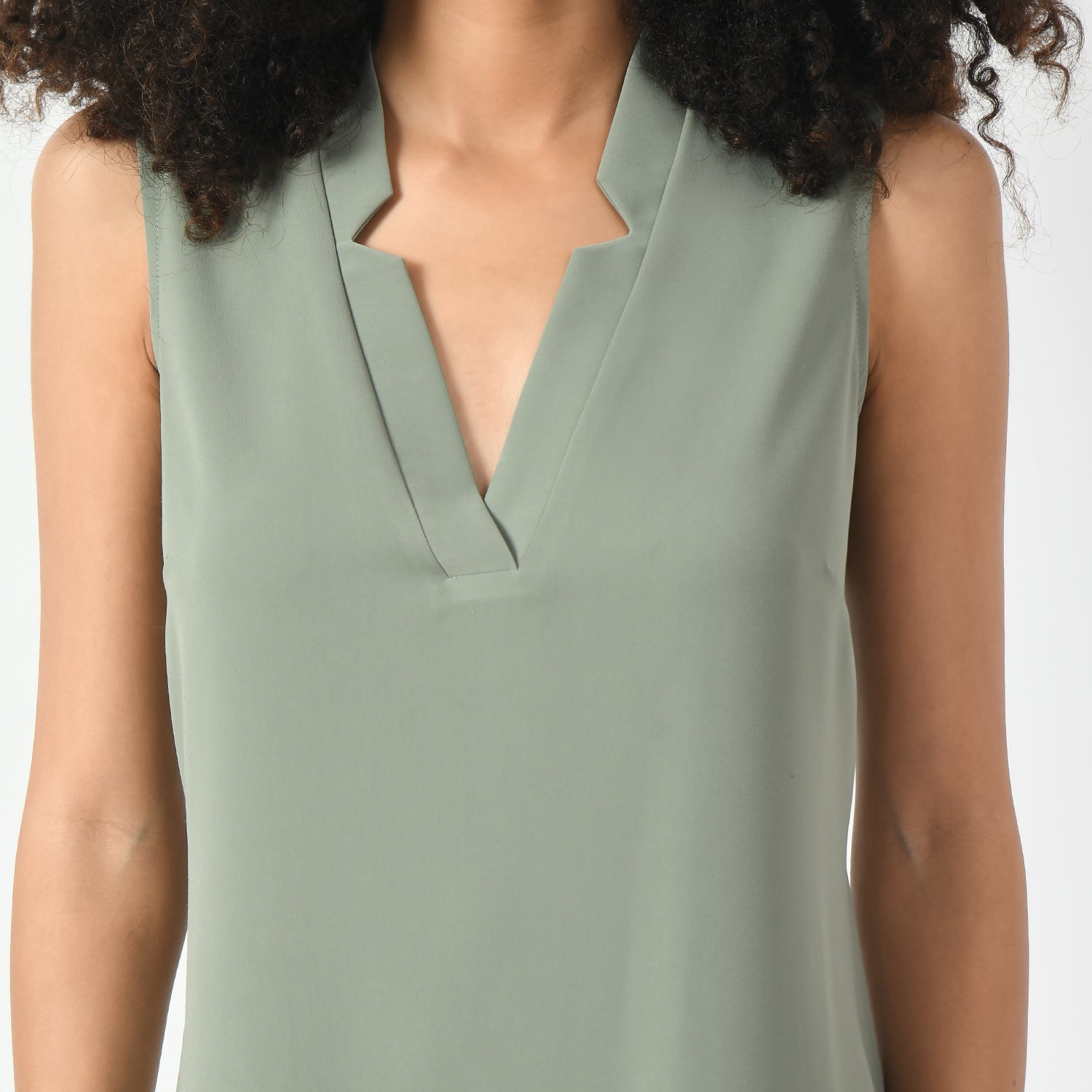 Office Wear Dusty Green Sleeveless V Neck Dresses for Women-3