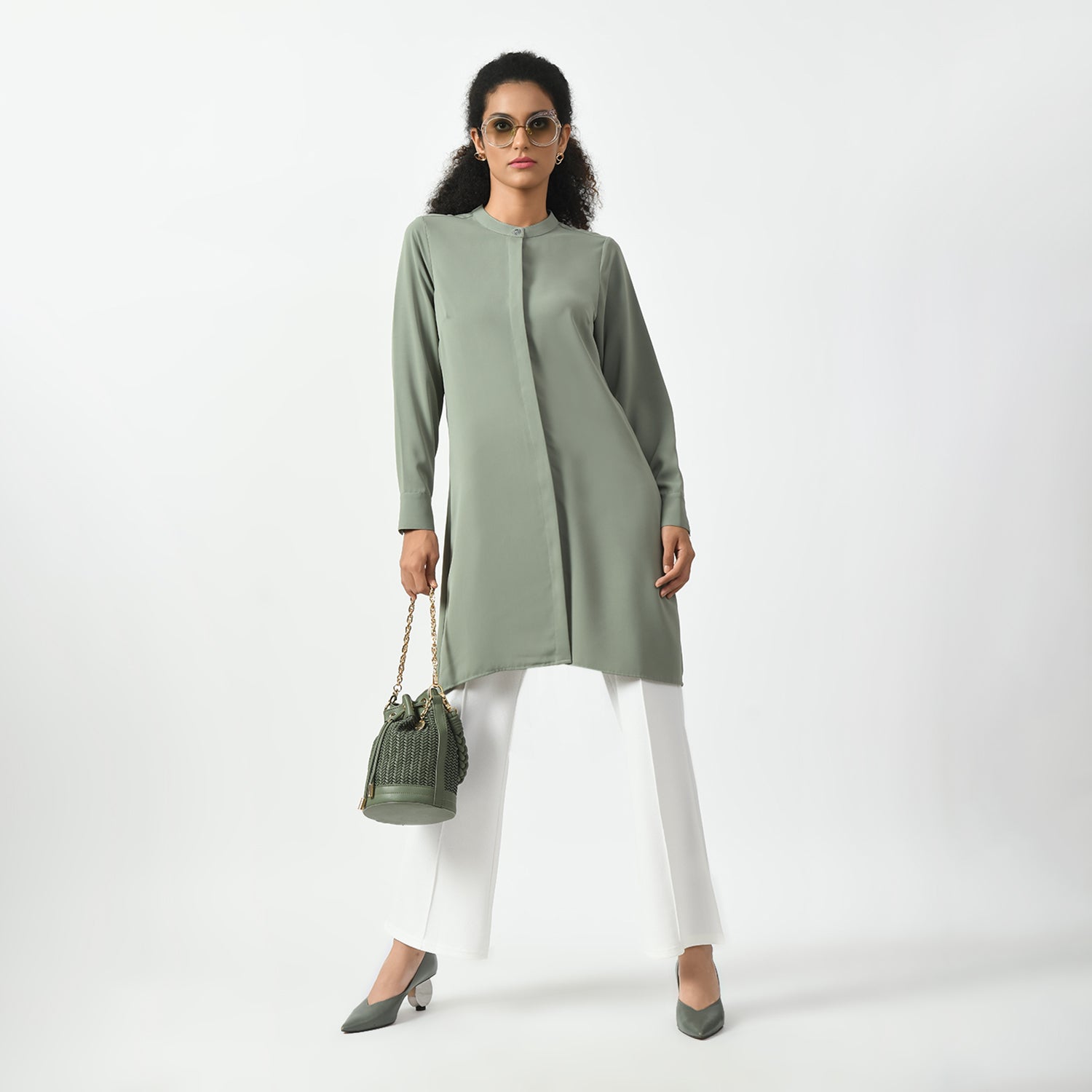 Dusty Green Office Wear Tunics for Women-6