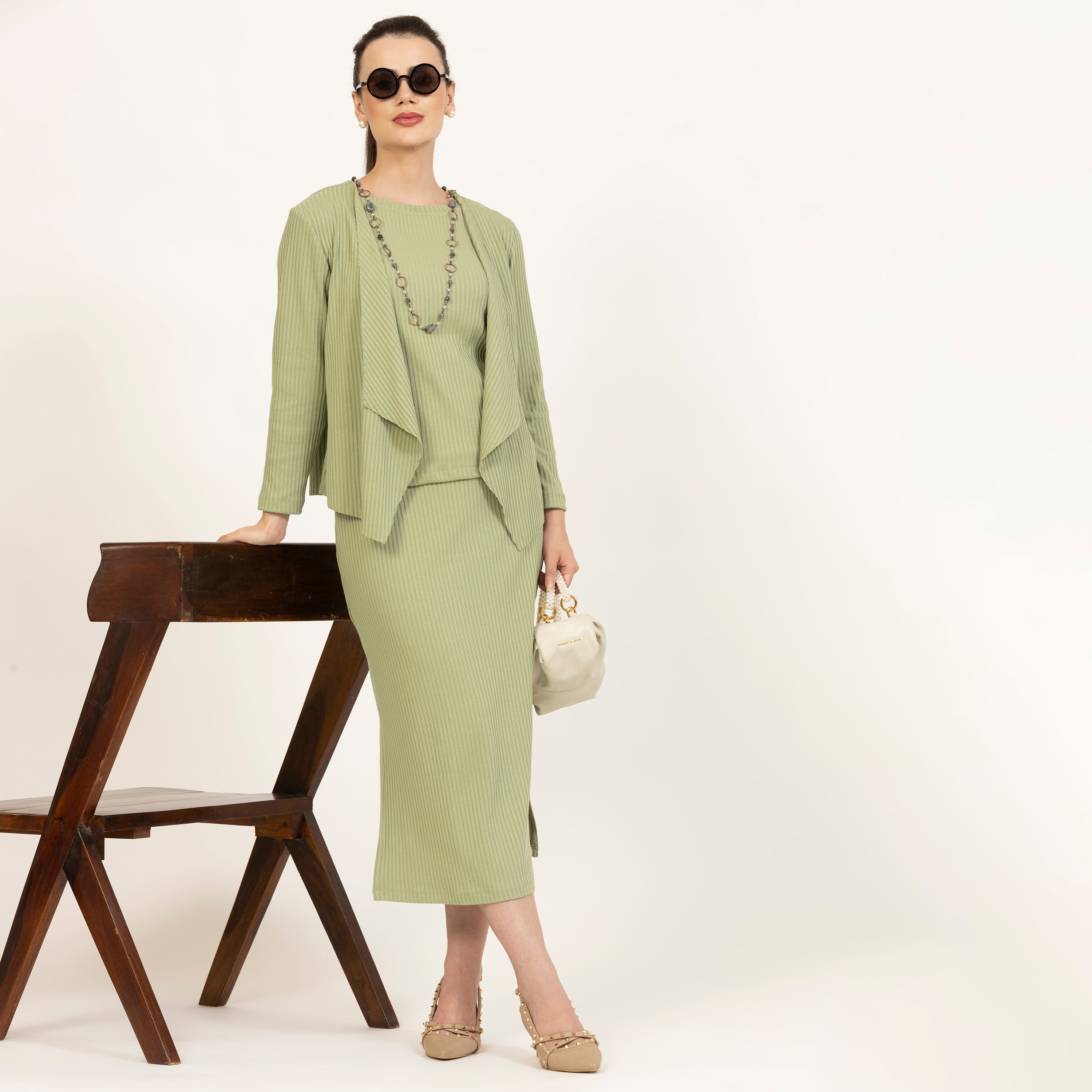 Green Ribbed Shrug for Women