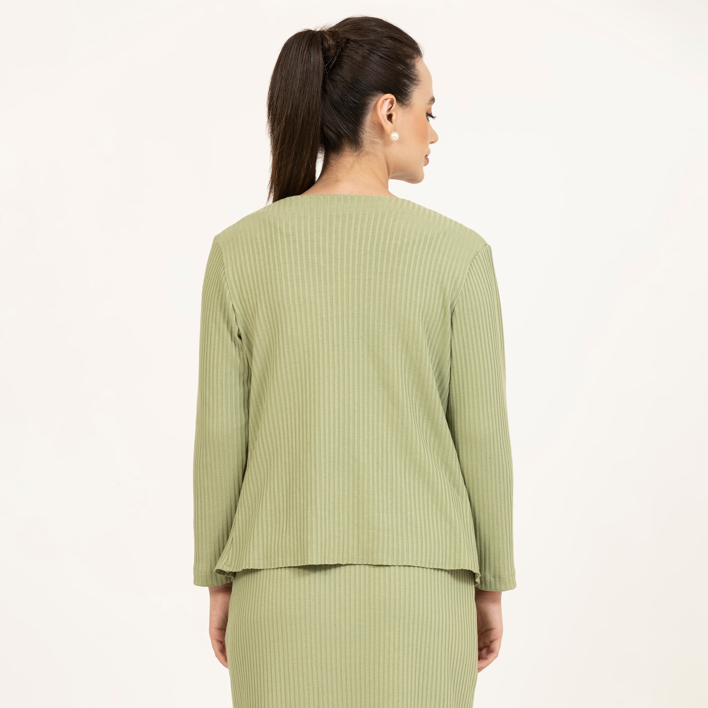 Green Ribbed Shrug for Women-4