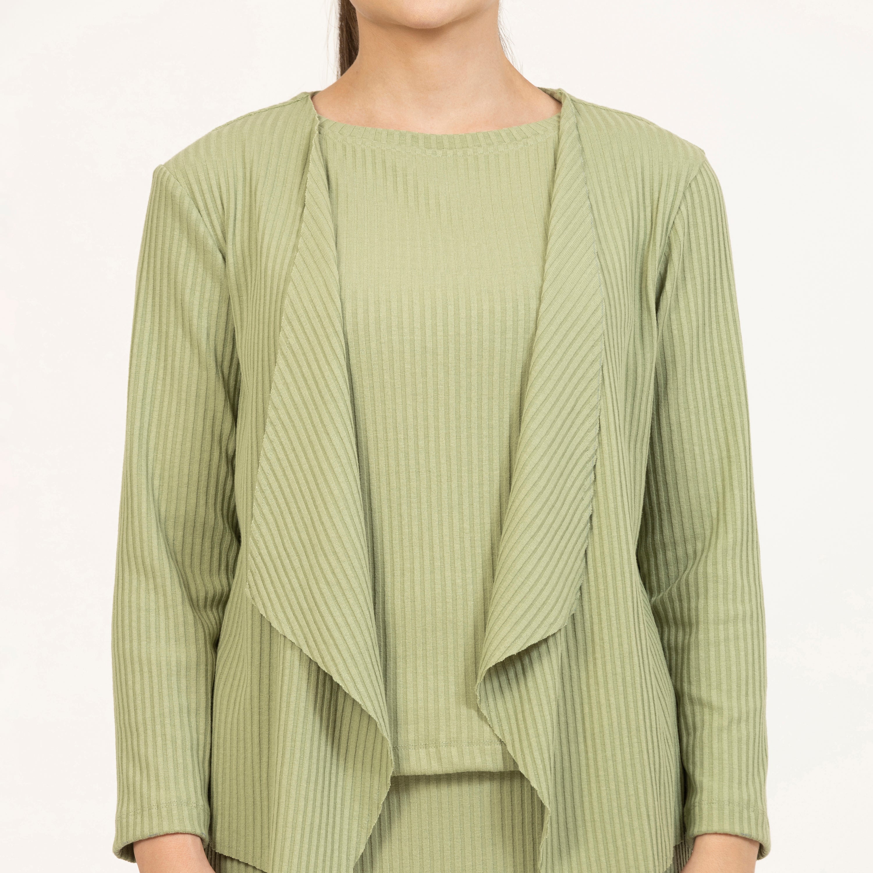 Green Ribbed Shrug for Women-3