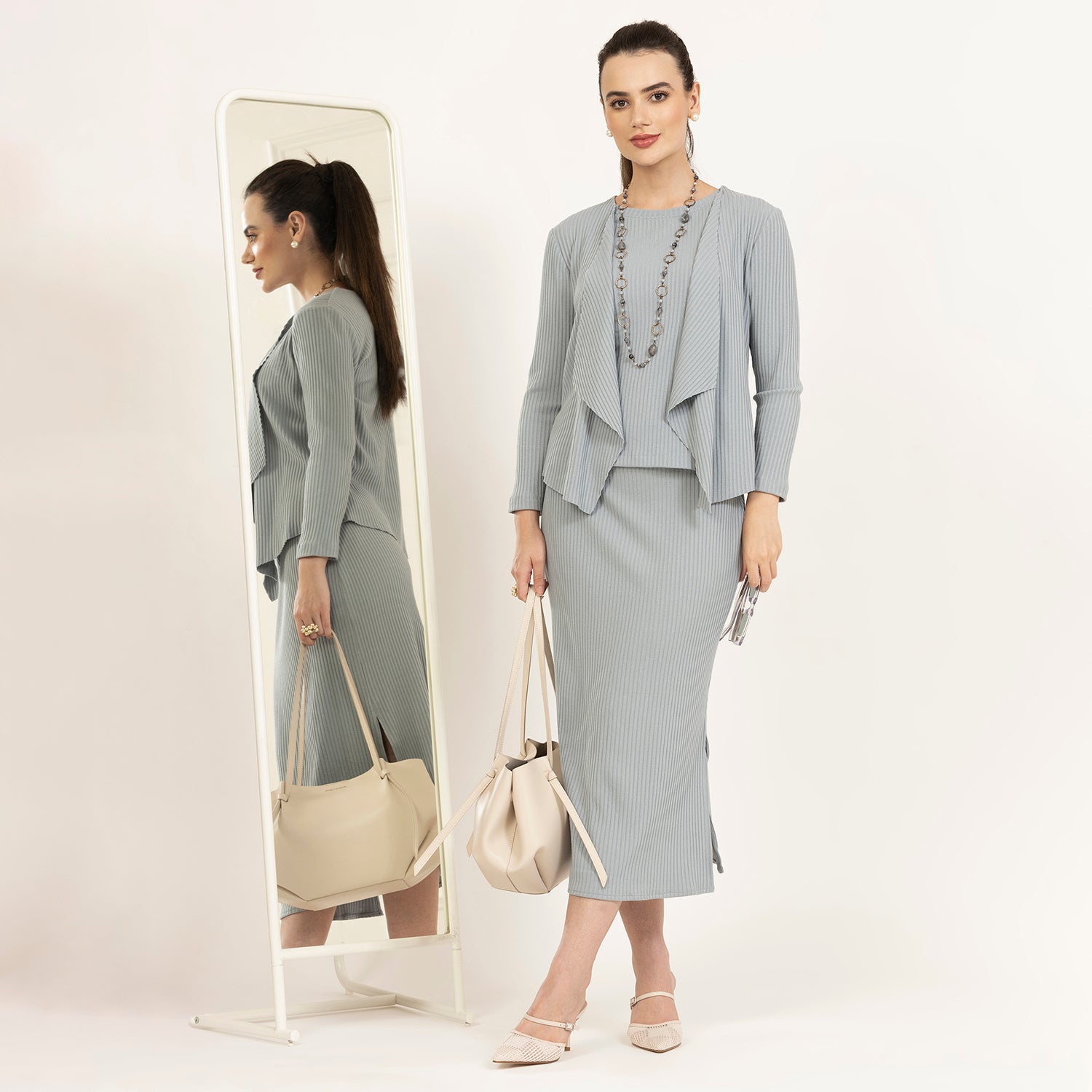 Grey Ribbed Shrug for Women