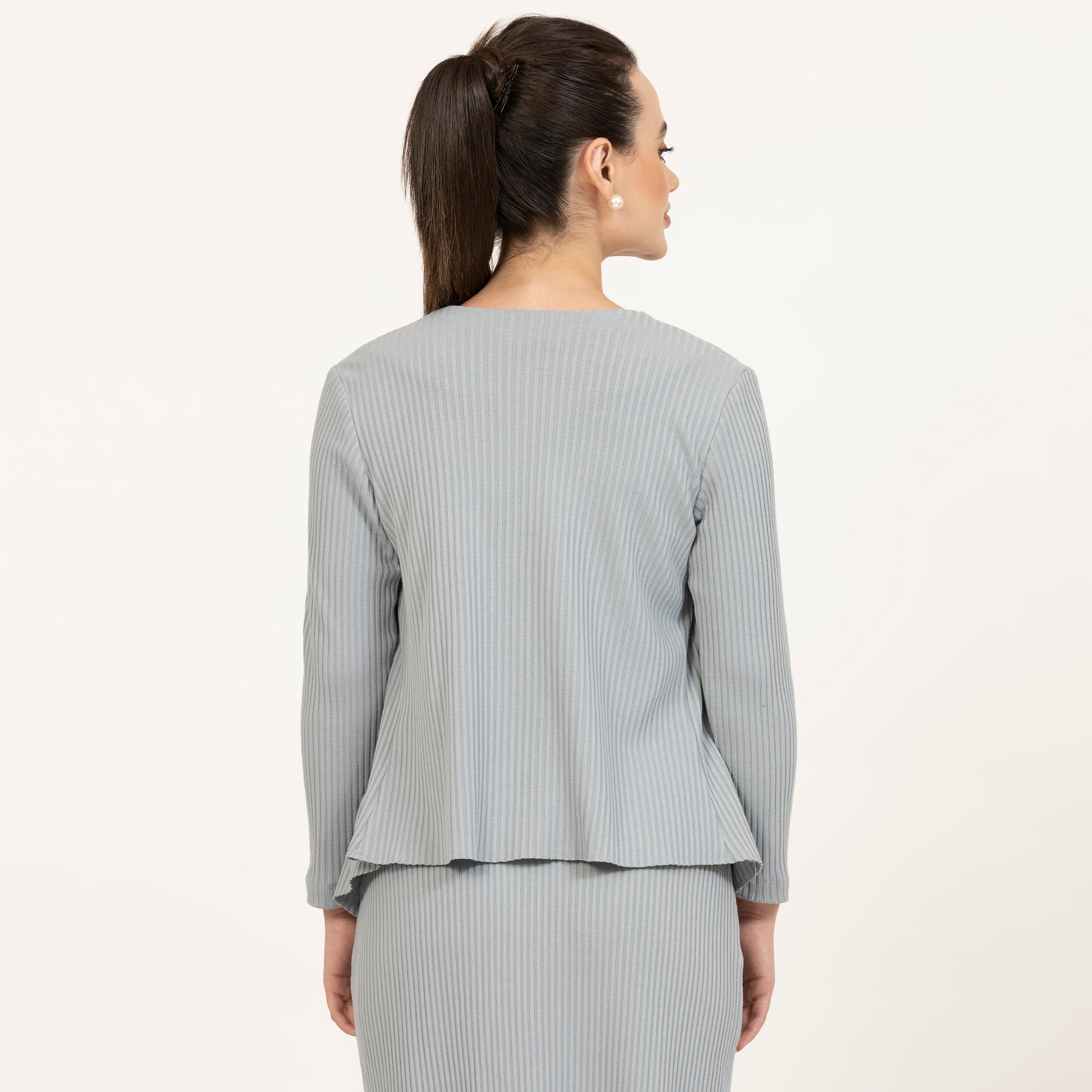 Grey Ribbed Shrug for Women-4