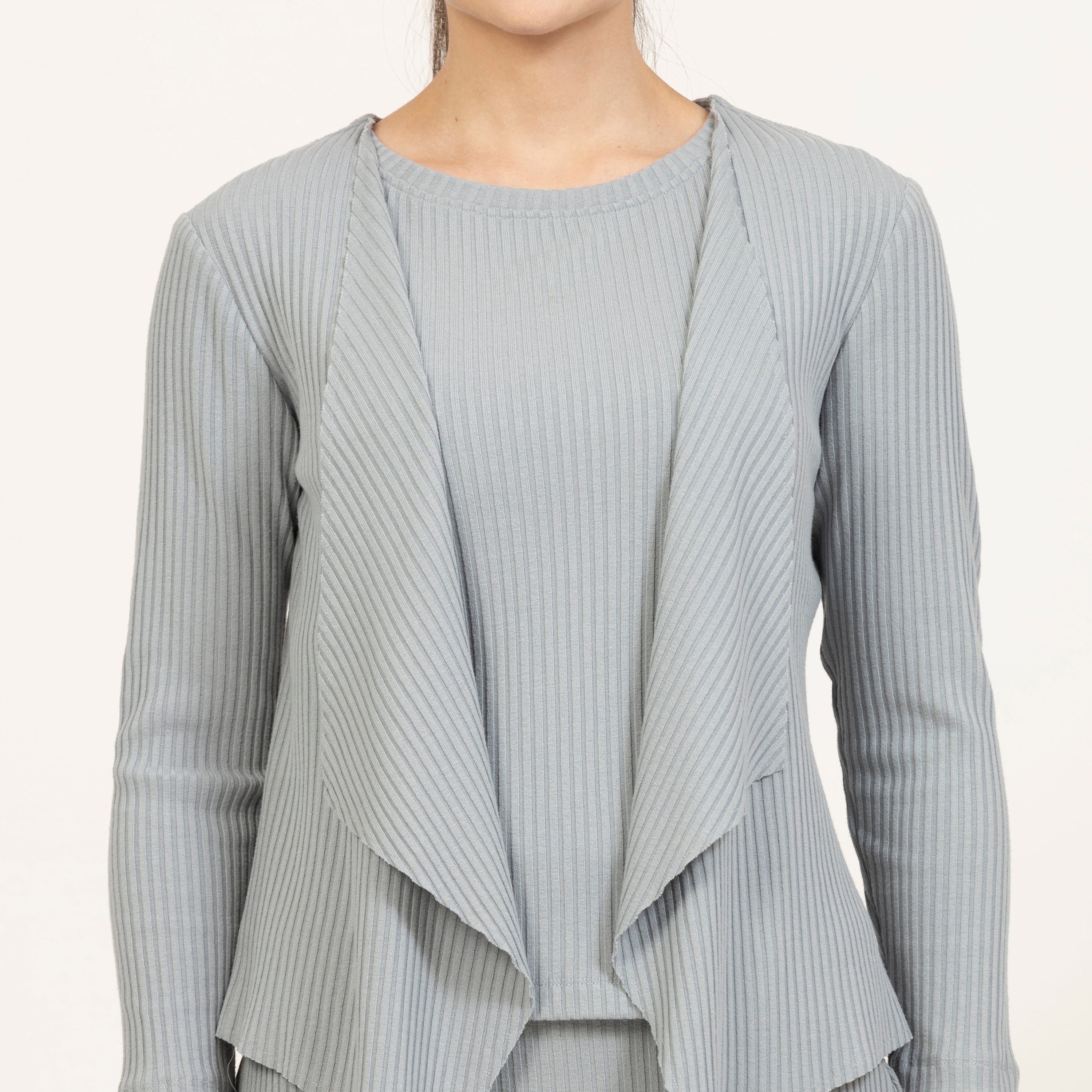 Grey Ribbed Shrug for Women-3