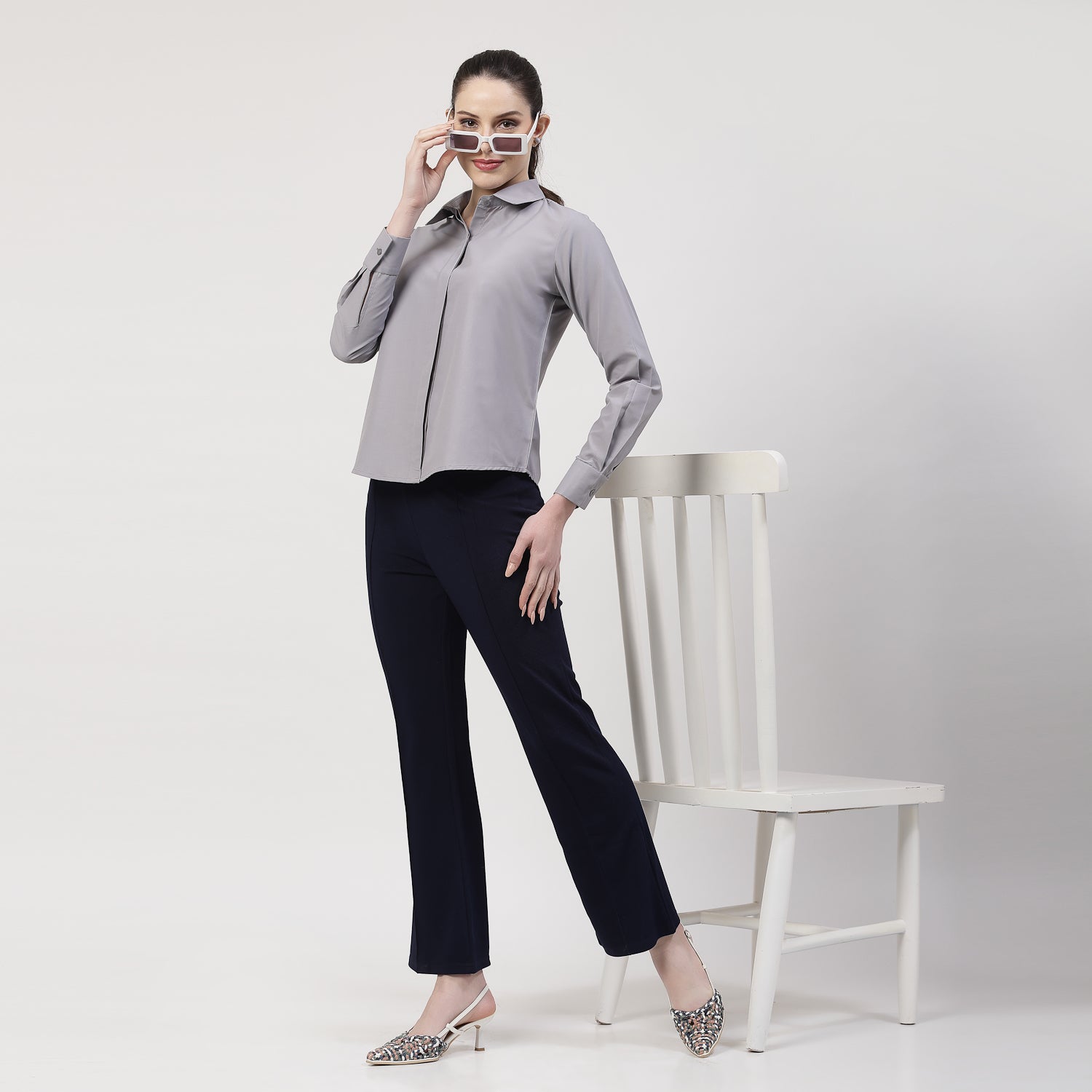 กางเกงขากระบอกสีฟ้า ผ้าไลครา