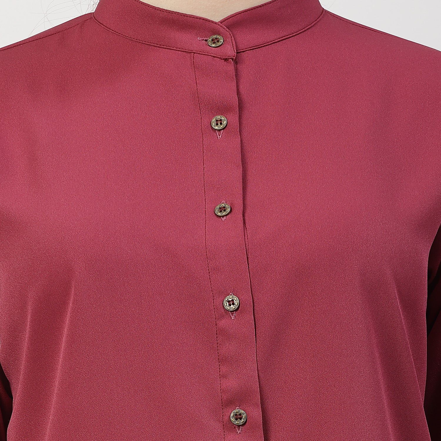 เสื้อเครปสีไวน์คอจีน