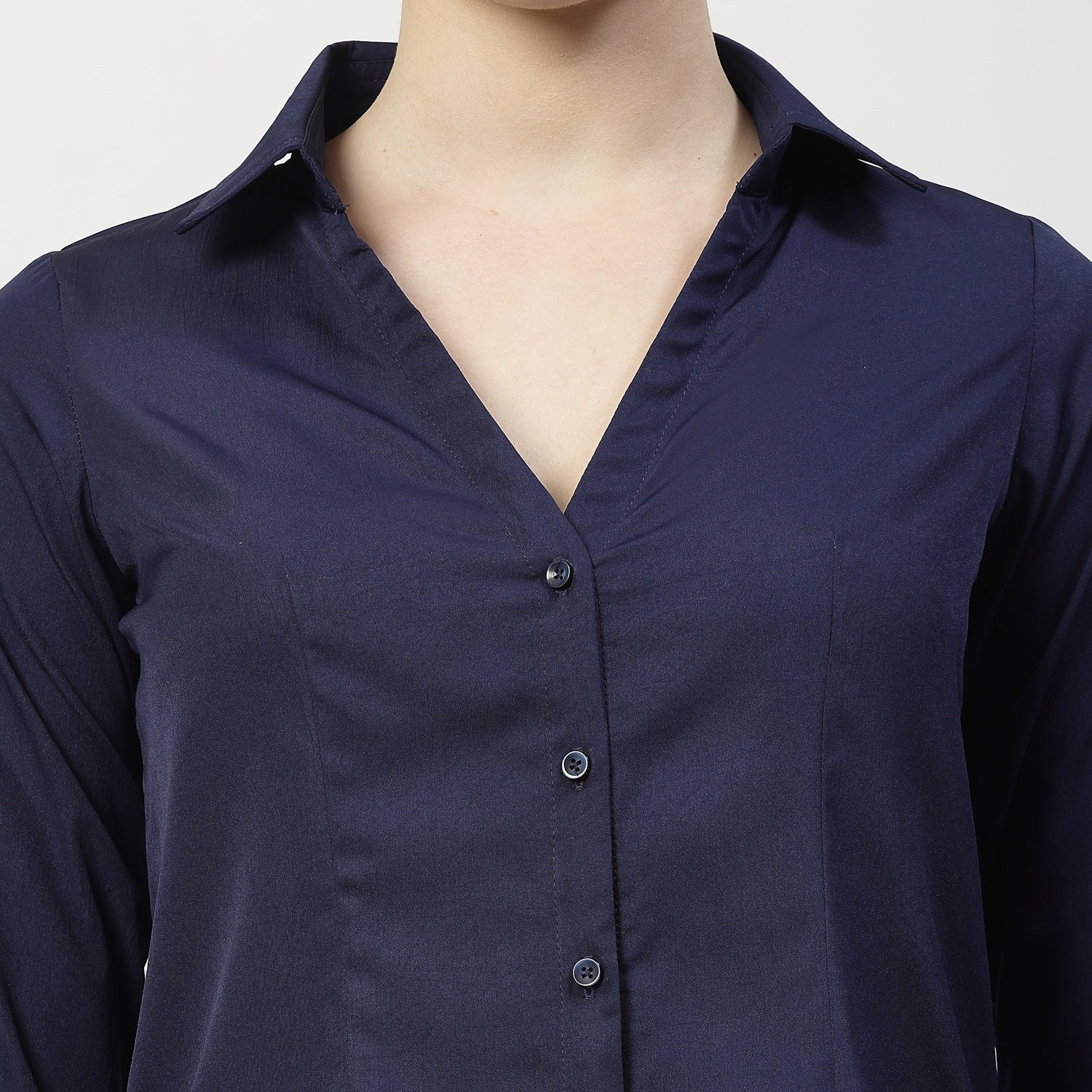 Blue V Neck Top With Collar