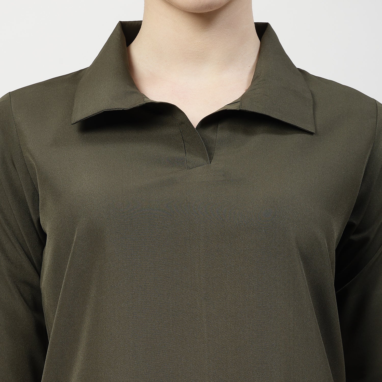 Olive V Neck Top With Collar