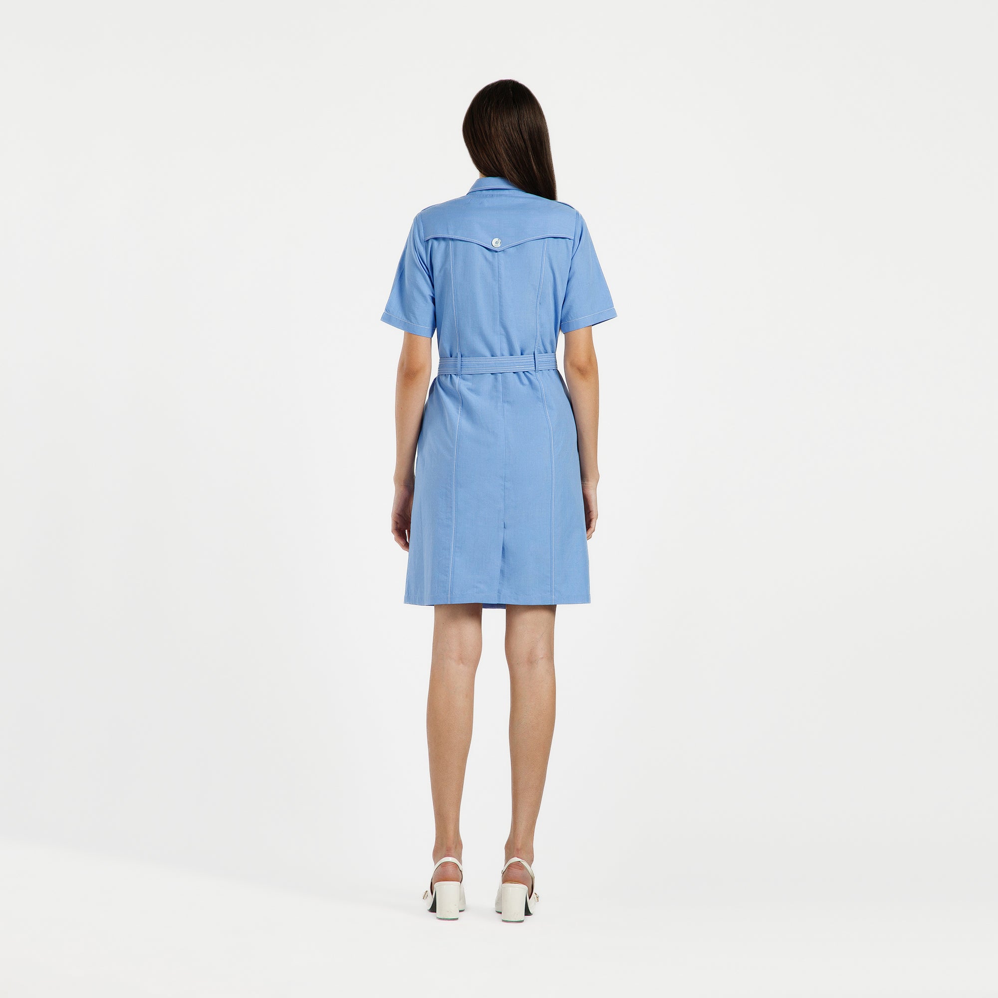 Blue Trench Coat With White Top Stitch