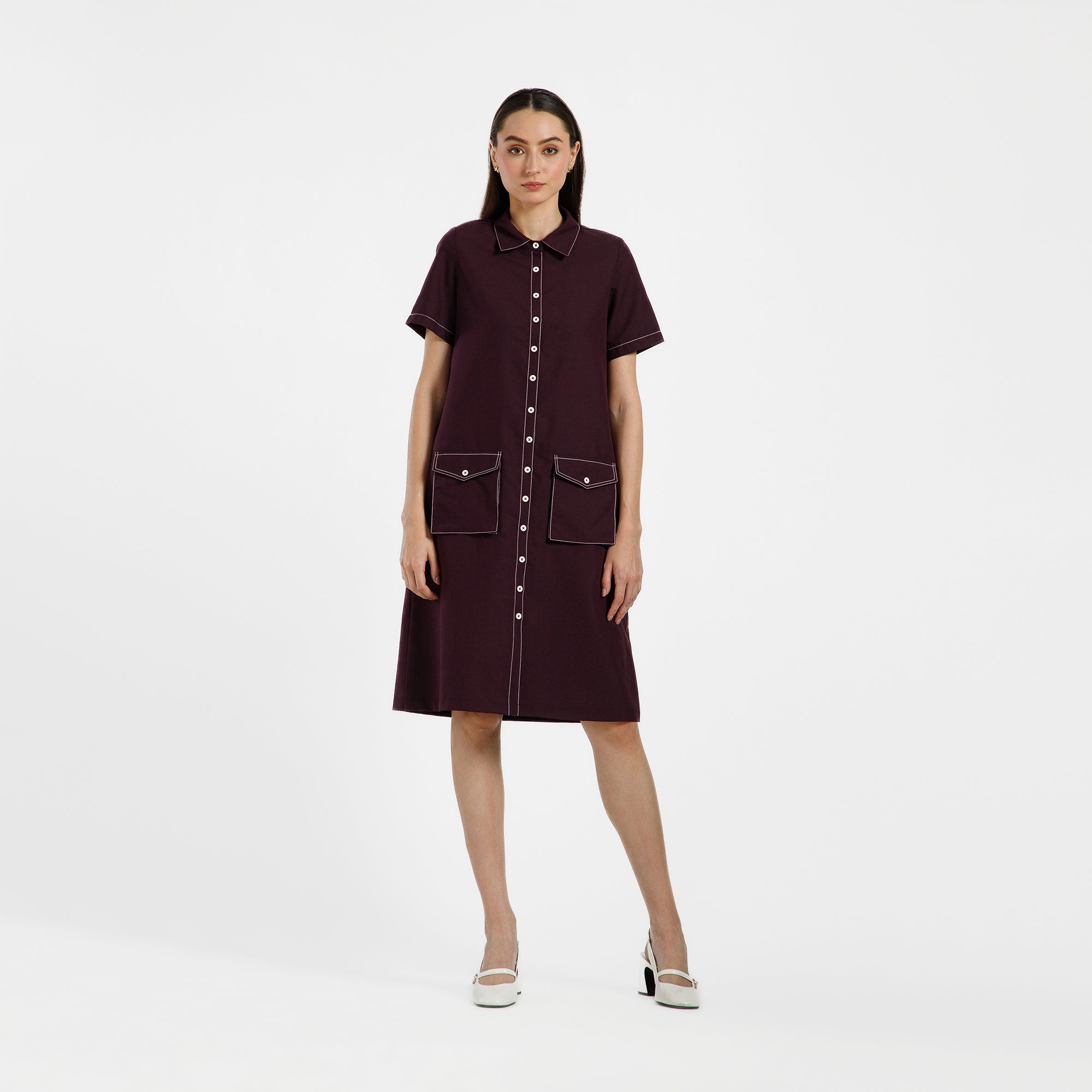 Prune Trench Coat With Top Stitch