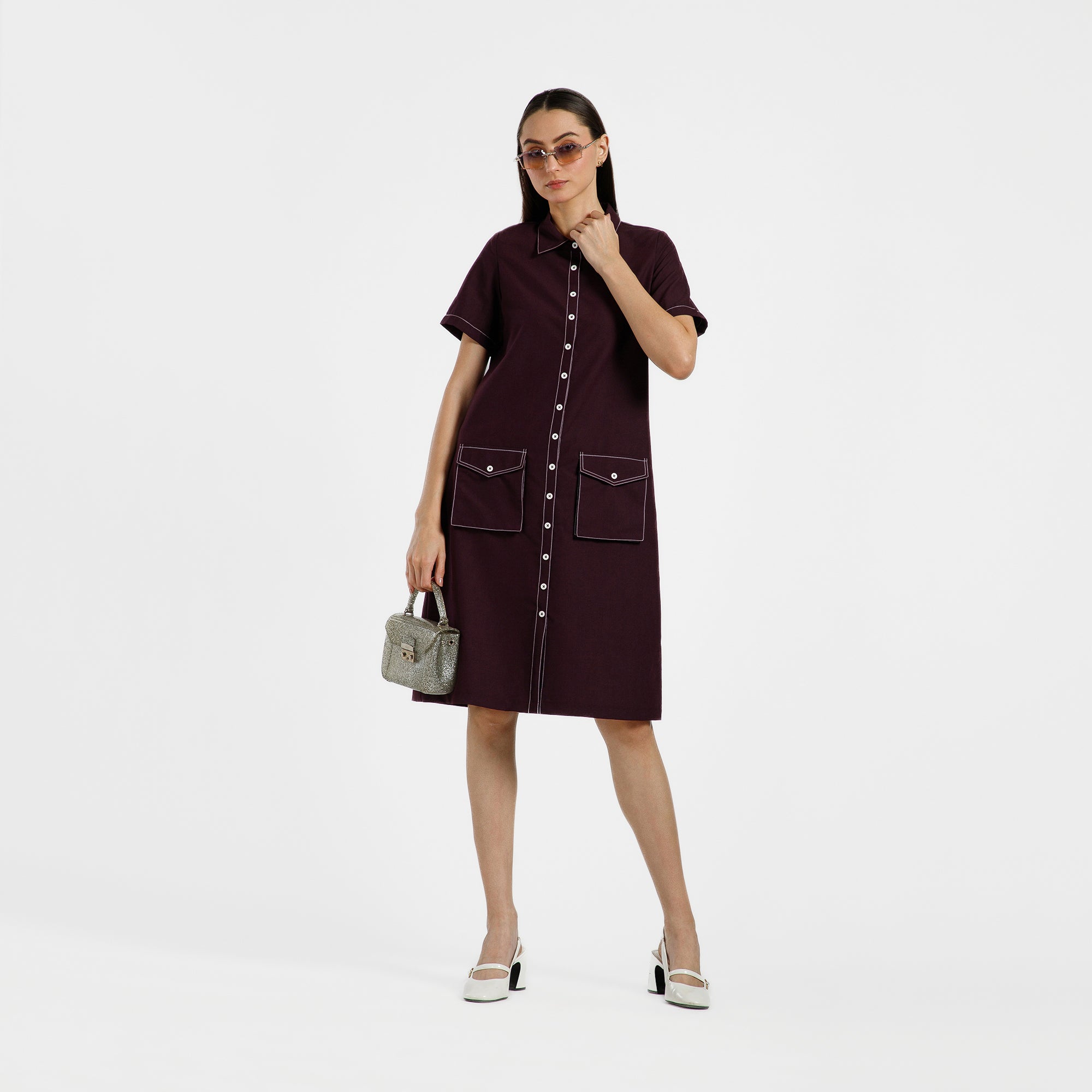 Prune Trench Coat With Top Stitch