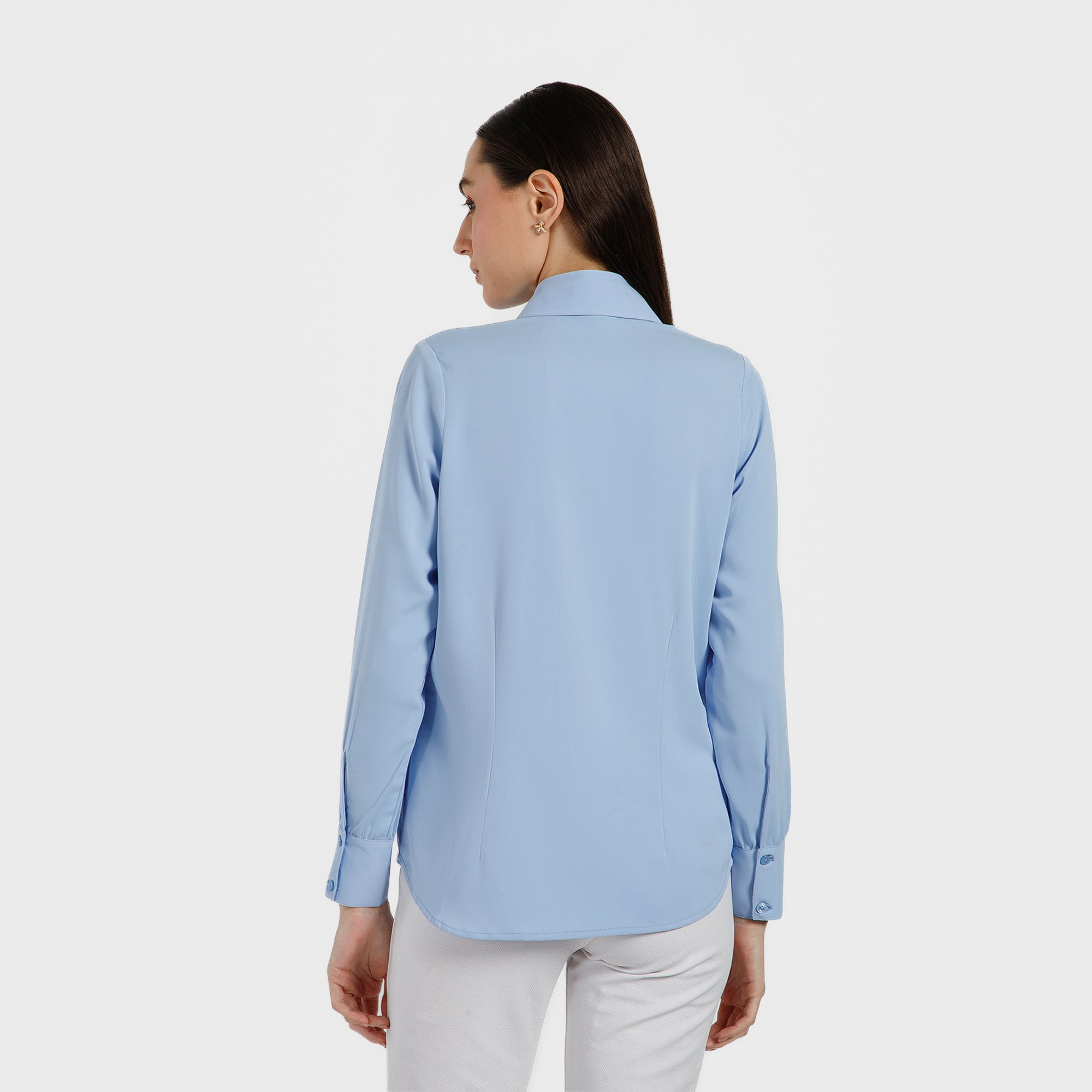 Blue Crepe Stand Up Collar Shirt