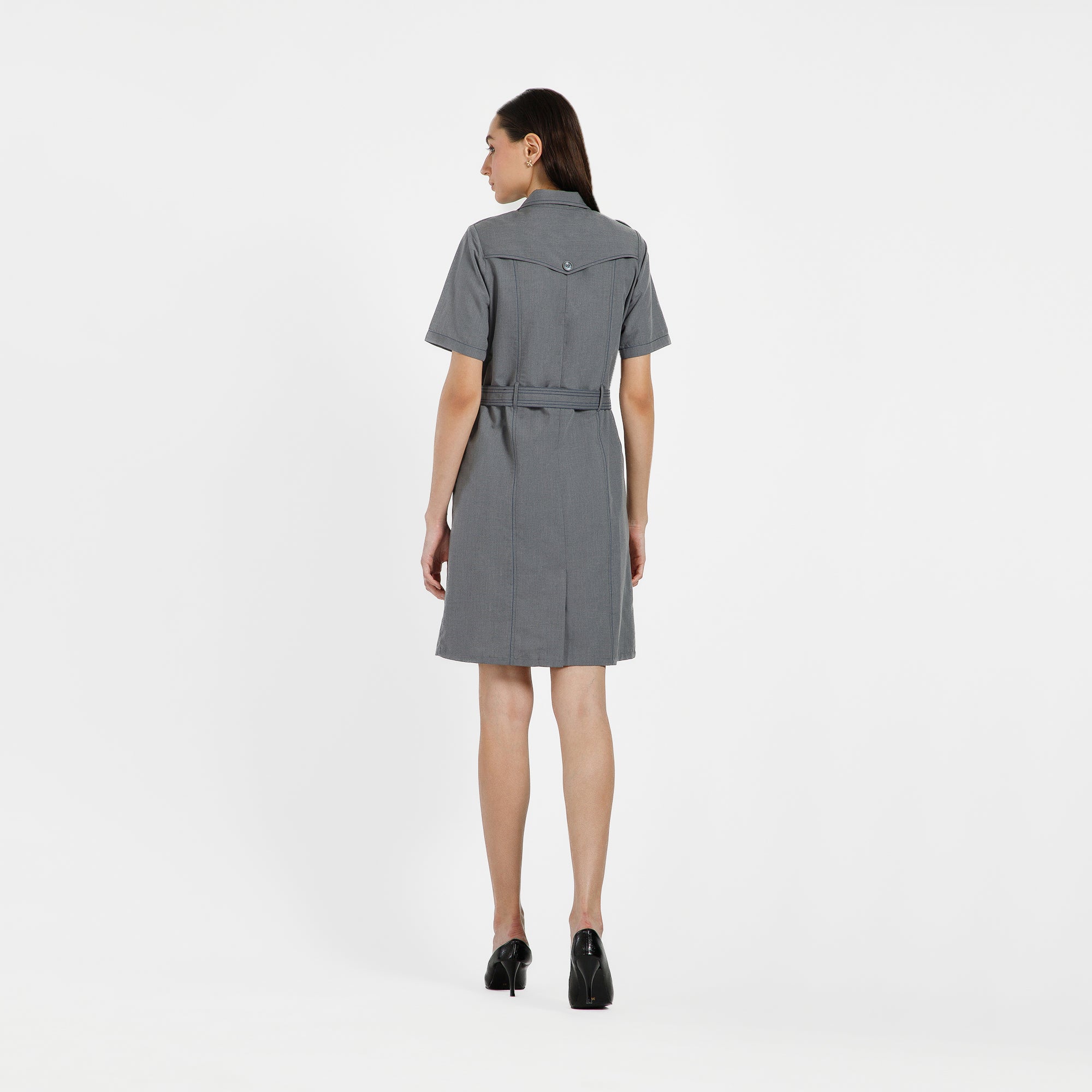 Grey Trench Coat With Navy Blue Top Stitch