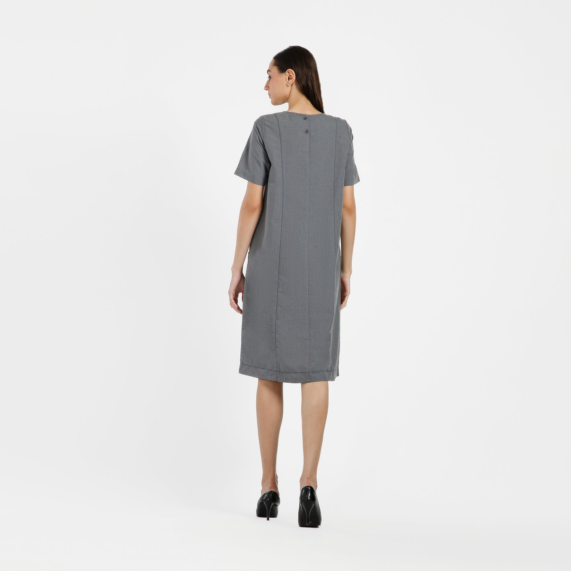 Grey Dress With Blue Top Stitch