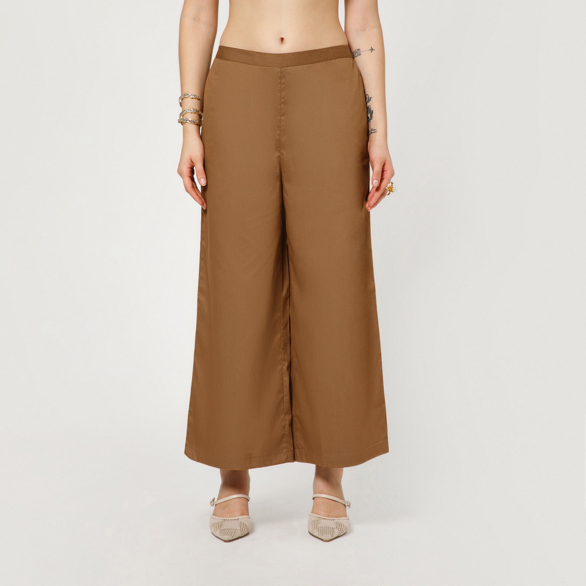 Brown Cotton Blend Palazzo
