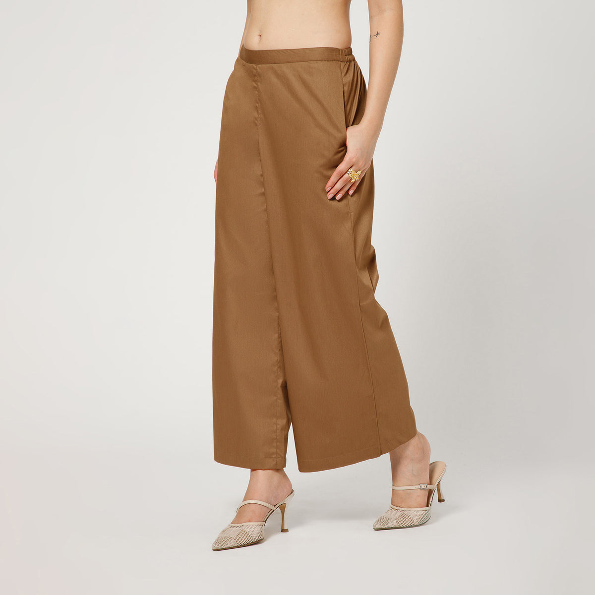 Brown Cotton Blend Palazzo