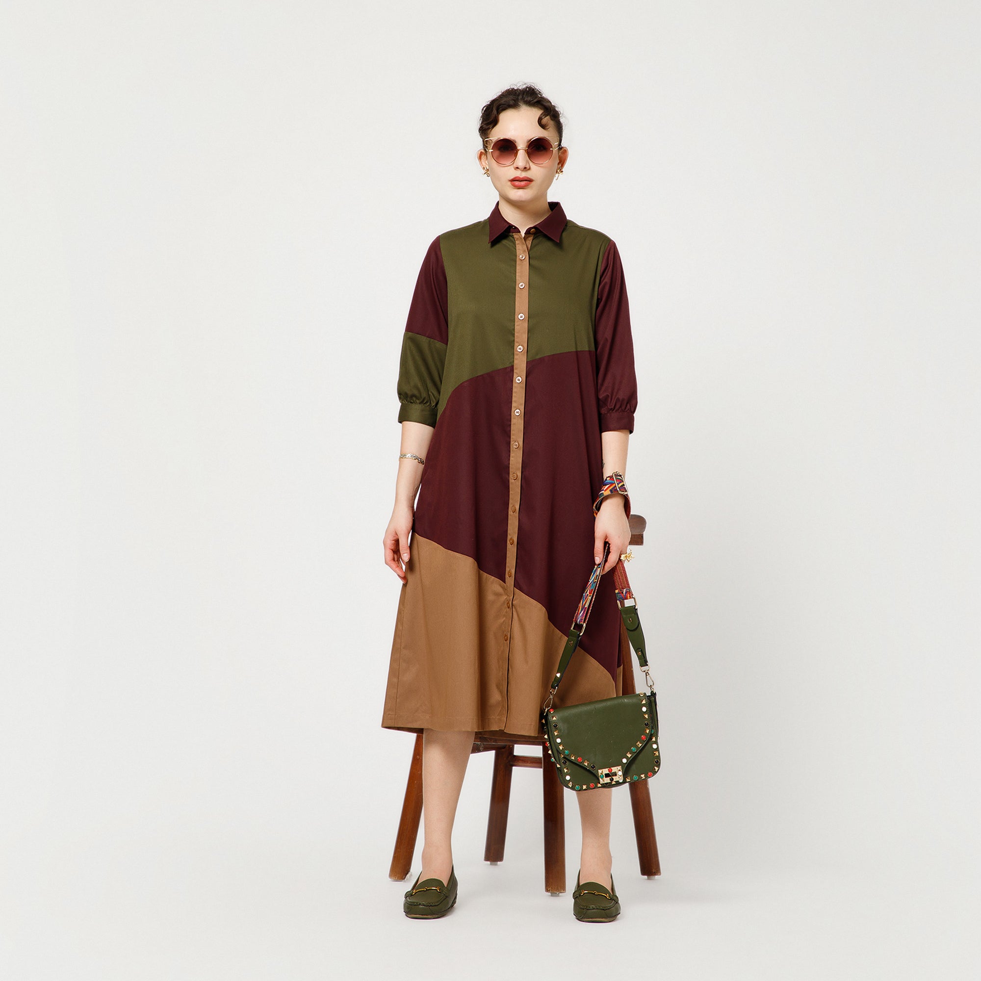 Multi Colour Cotton Blend A-Line Dress