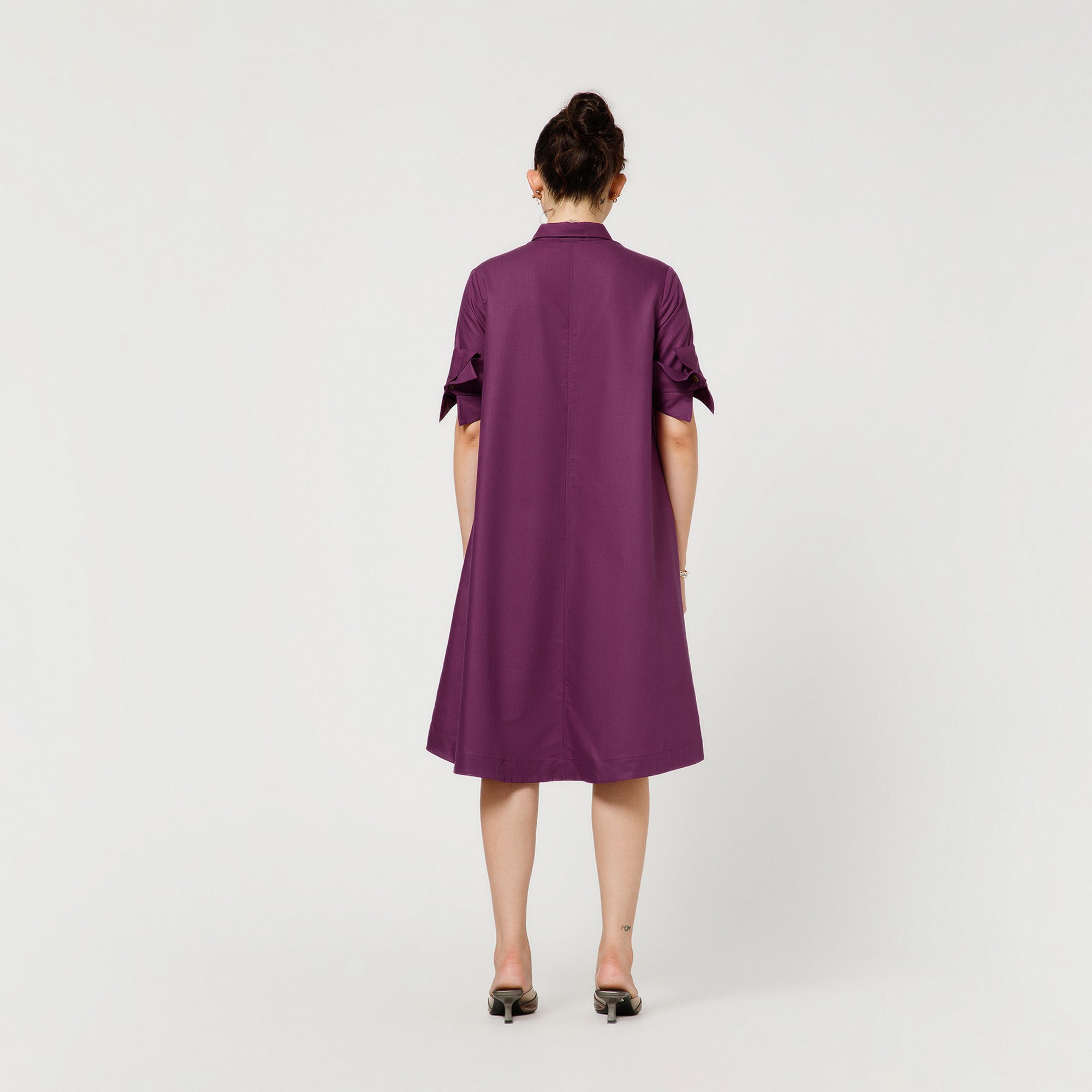 Purple A-Line Dress With Dramatic Cuff