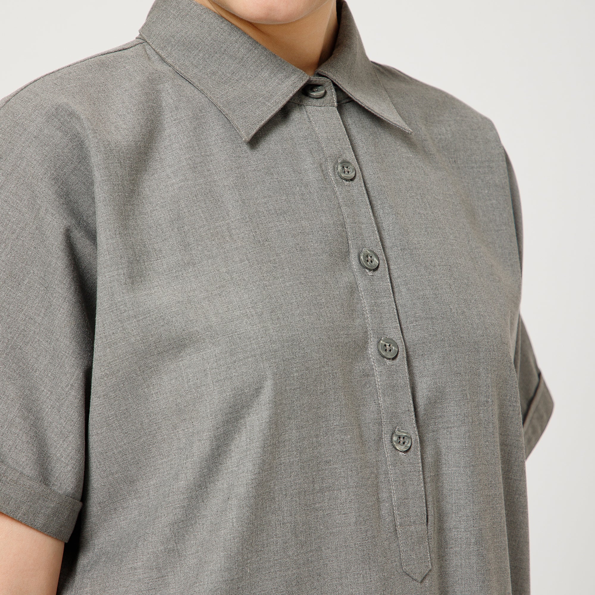 Light Grey Tunic With Black Ribbon