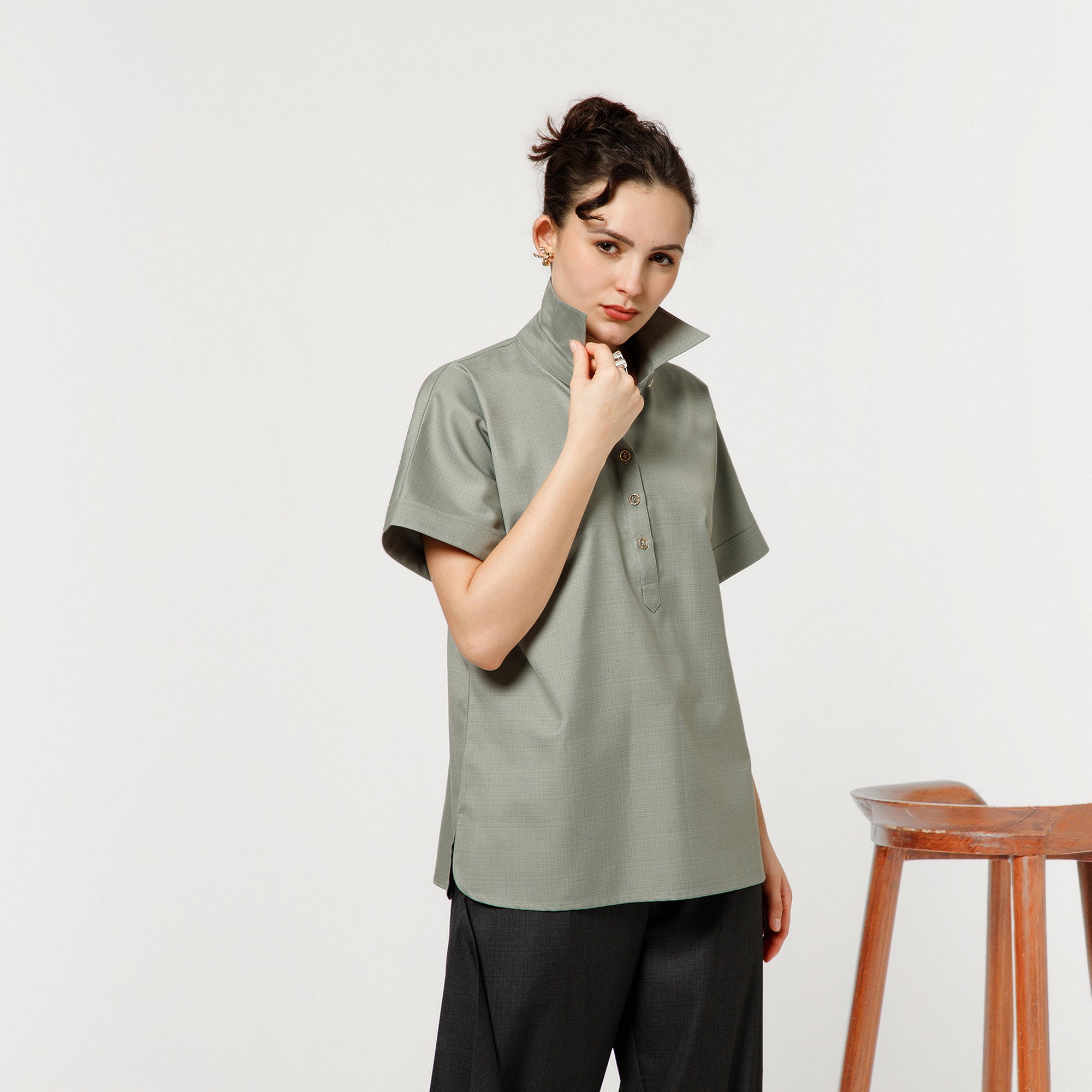 Light Green Top With Short Sleeves