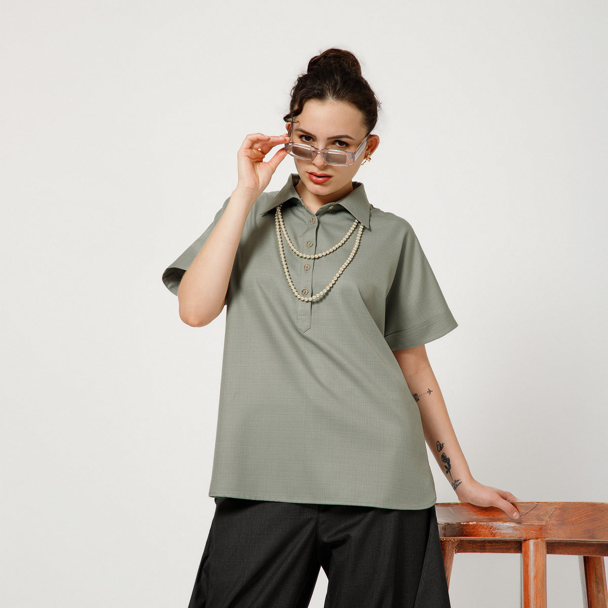 Light Green Top With Short Sleeves