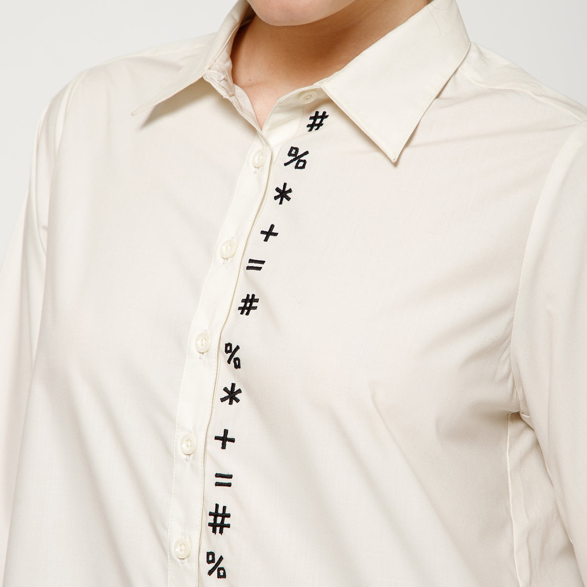 Off White Oversize Shirt With Quotation Embroidery