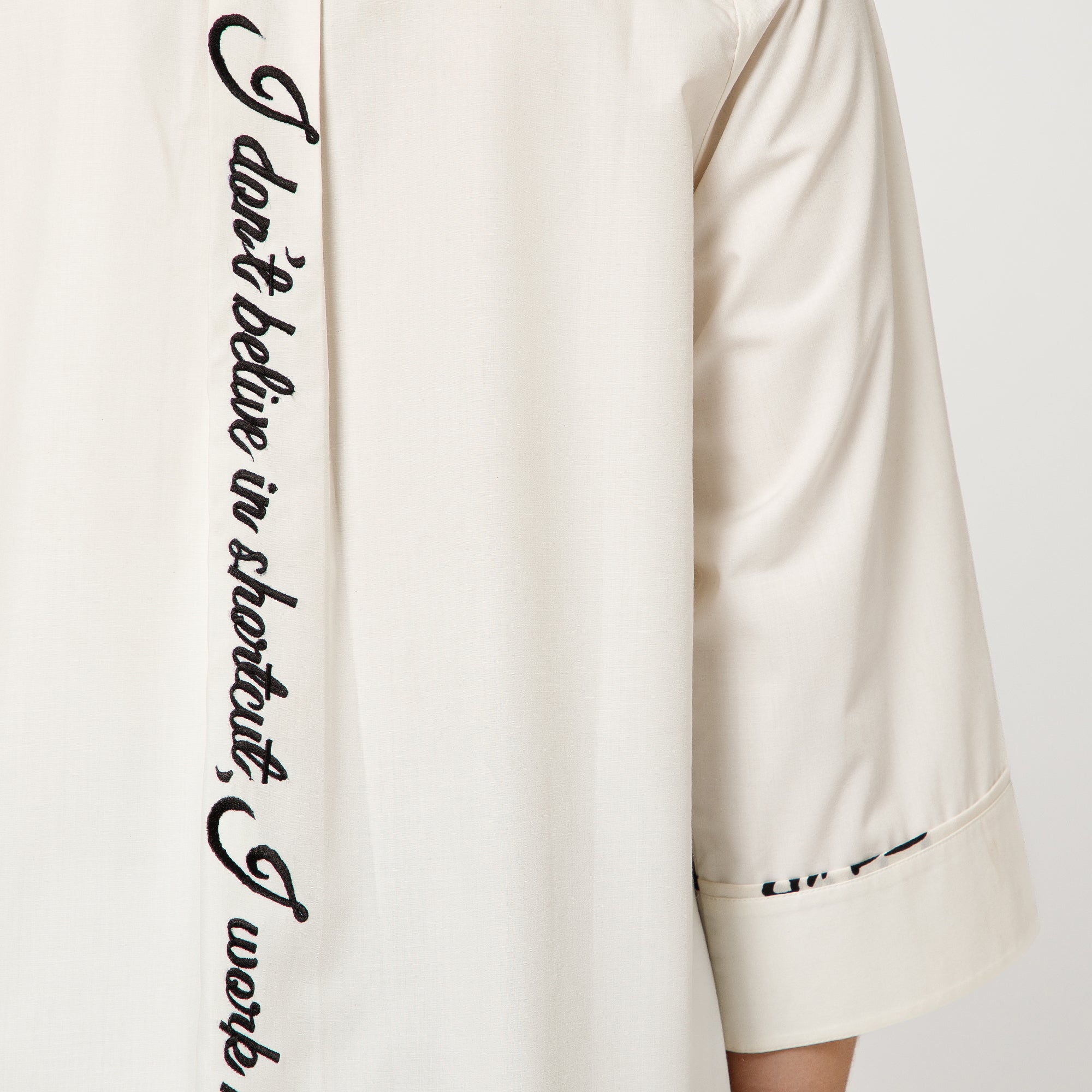 Off White Oversize Shirt With Quotation Embroidery