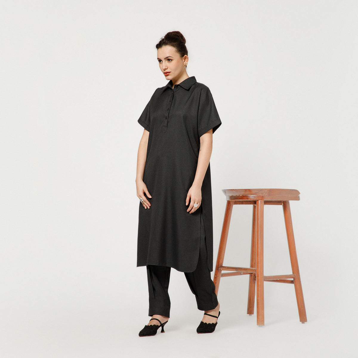 Dark Grey Tunic With Grey Ribbon