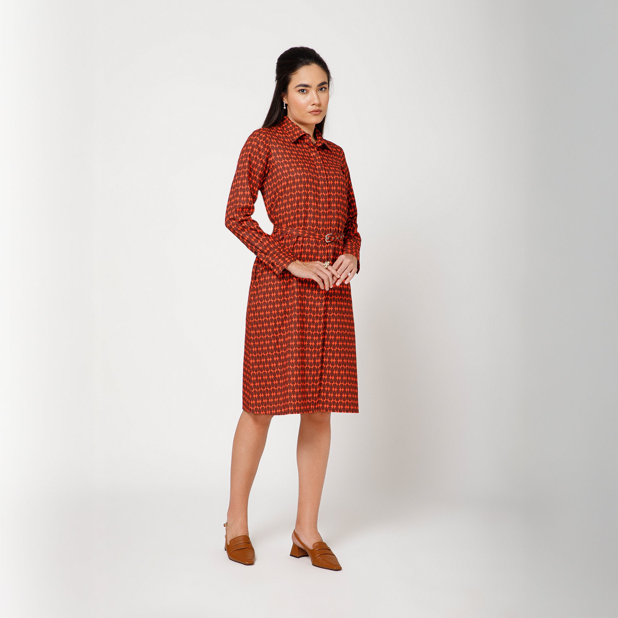 Orange and Brown Drop Print Long Shirt