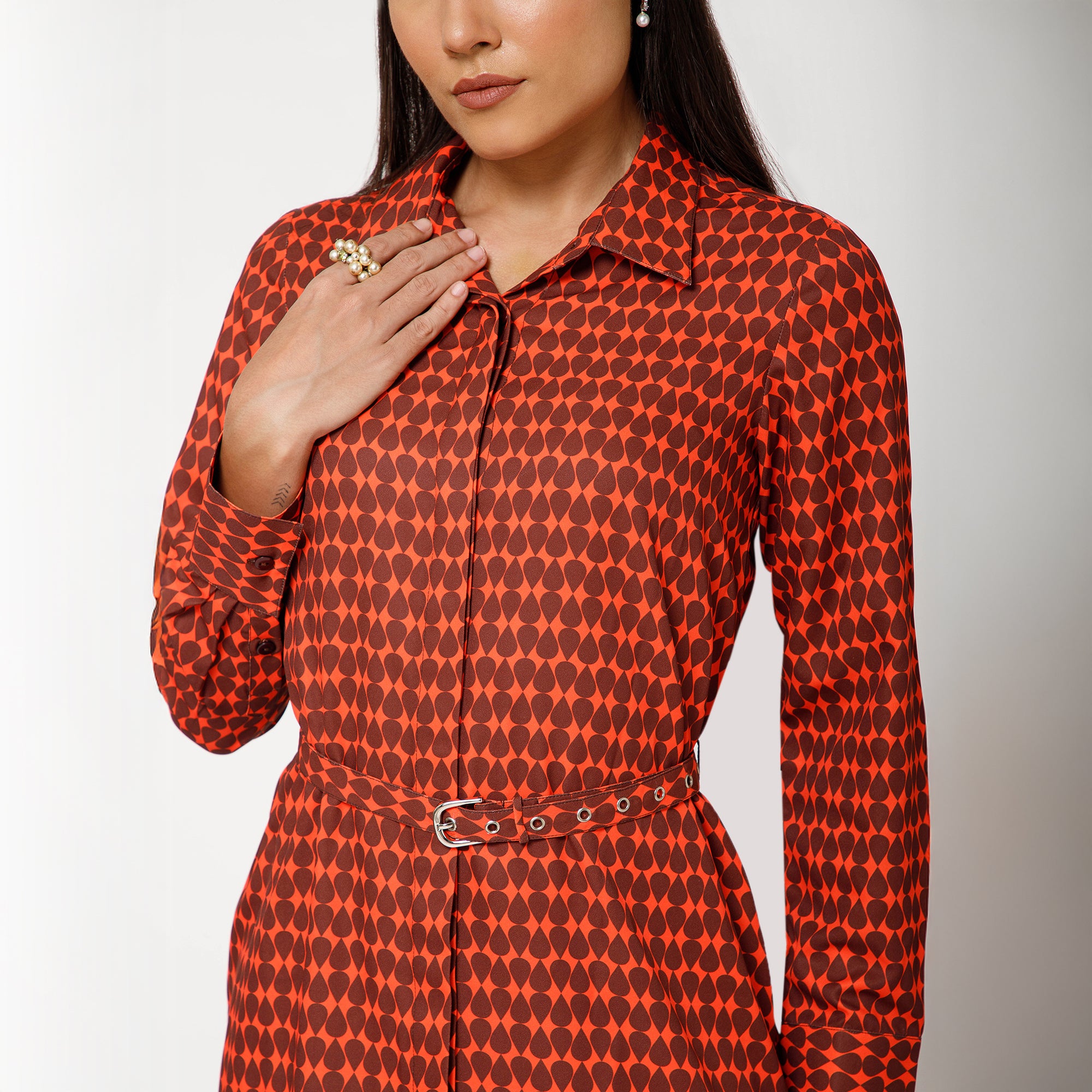 Orange and Brown Drop Print Long Shirt