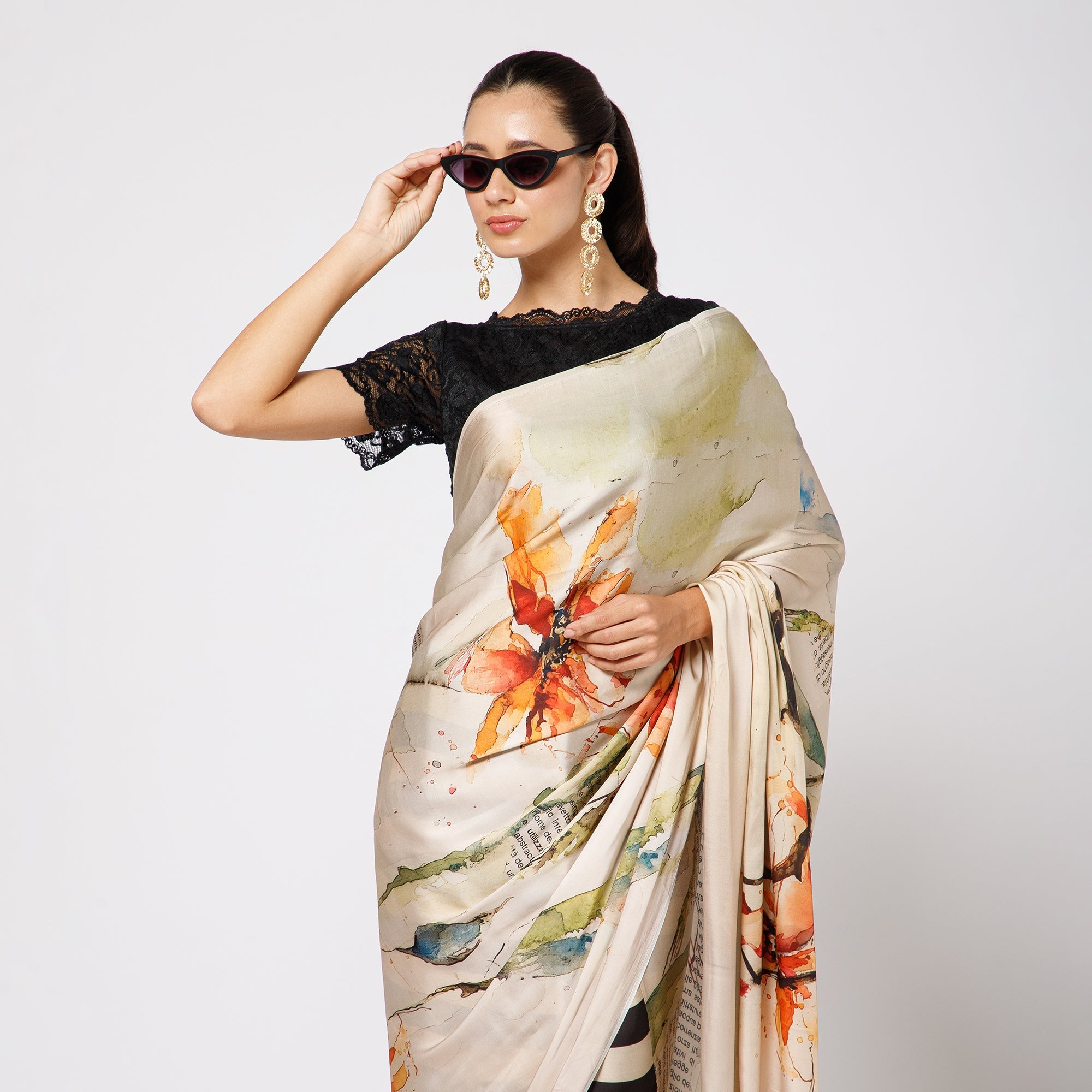 Beige Printed Saree for Women
