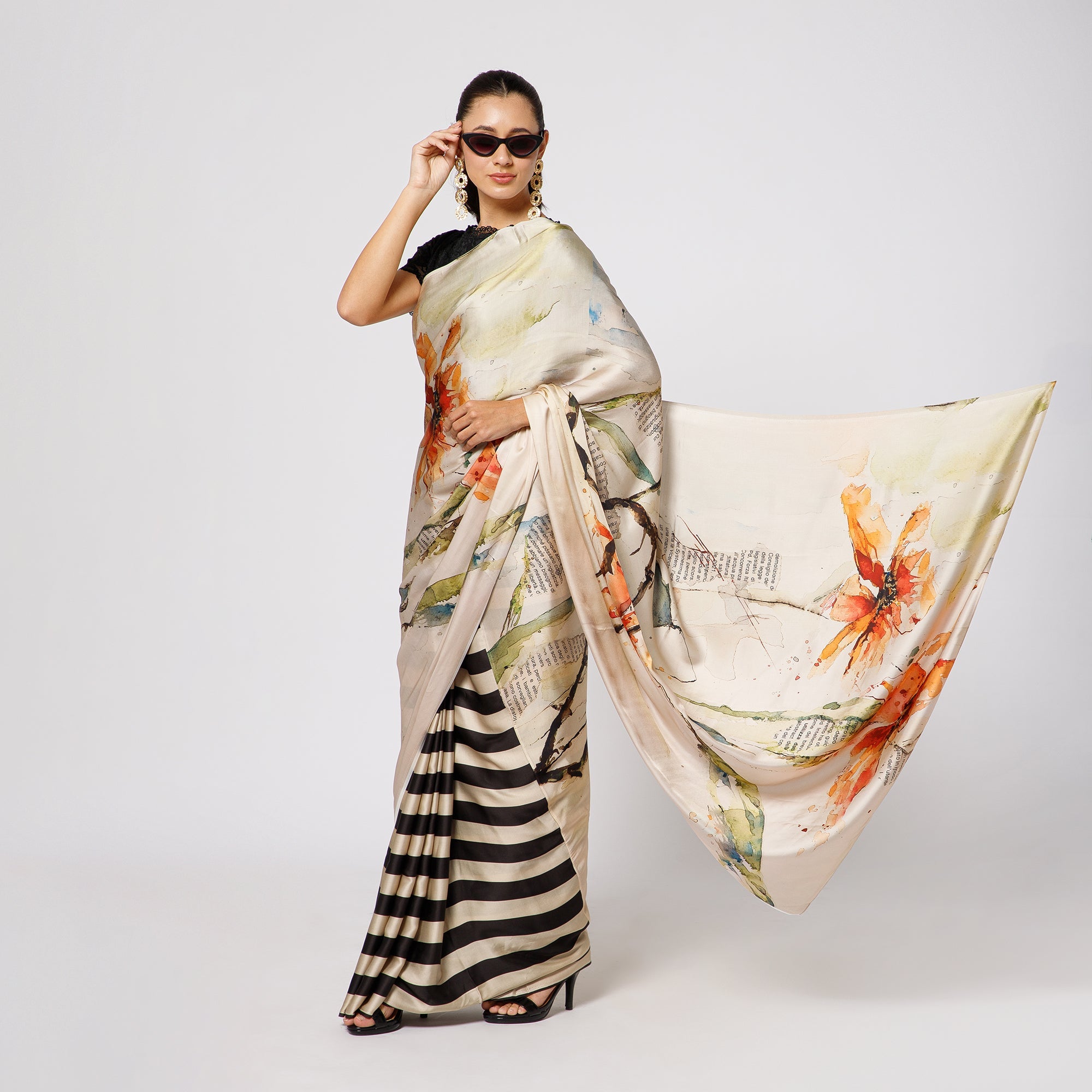 Beige Printed Saree for Women-6