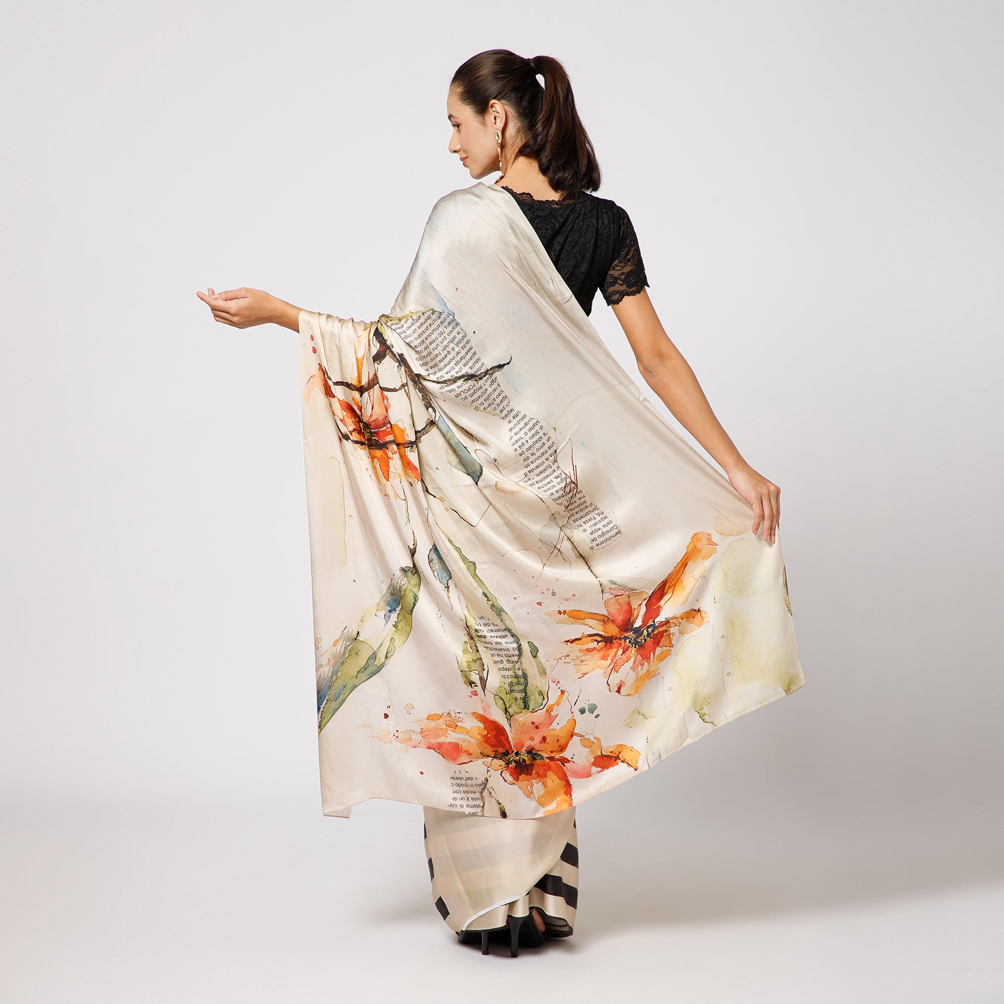 Beige Printed Saree for Women-5